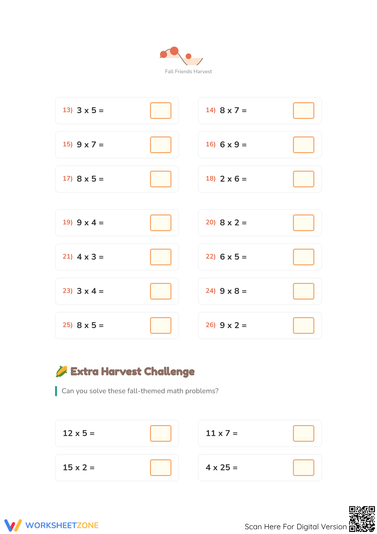 Essential Thanksgiving Multiplication Worksheet | Grade 3-4 - Page 2