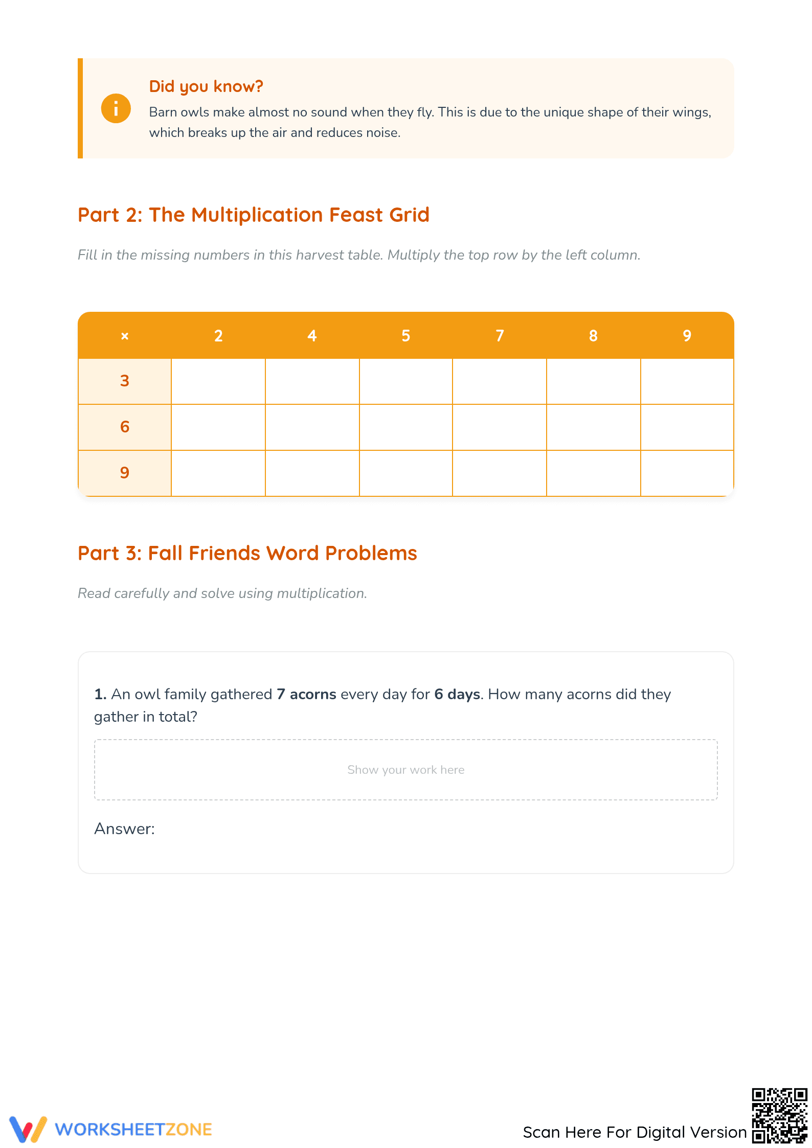 Printable Thanksgiving Multiplication Worksheet | Grade 3-4 - Page 3