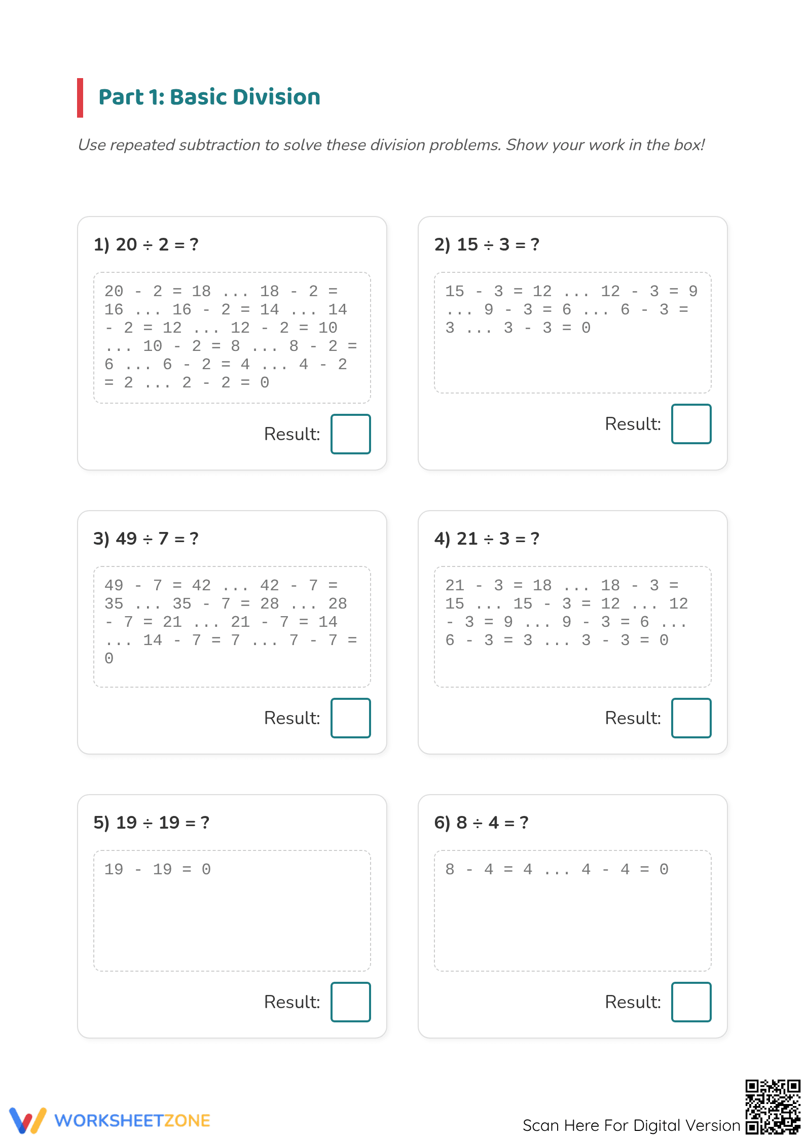 Printable Repeated Subtraction Division Activity | Grade 3-4 - Page 2
