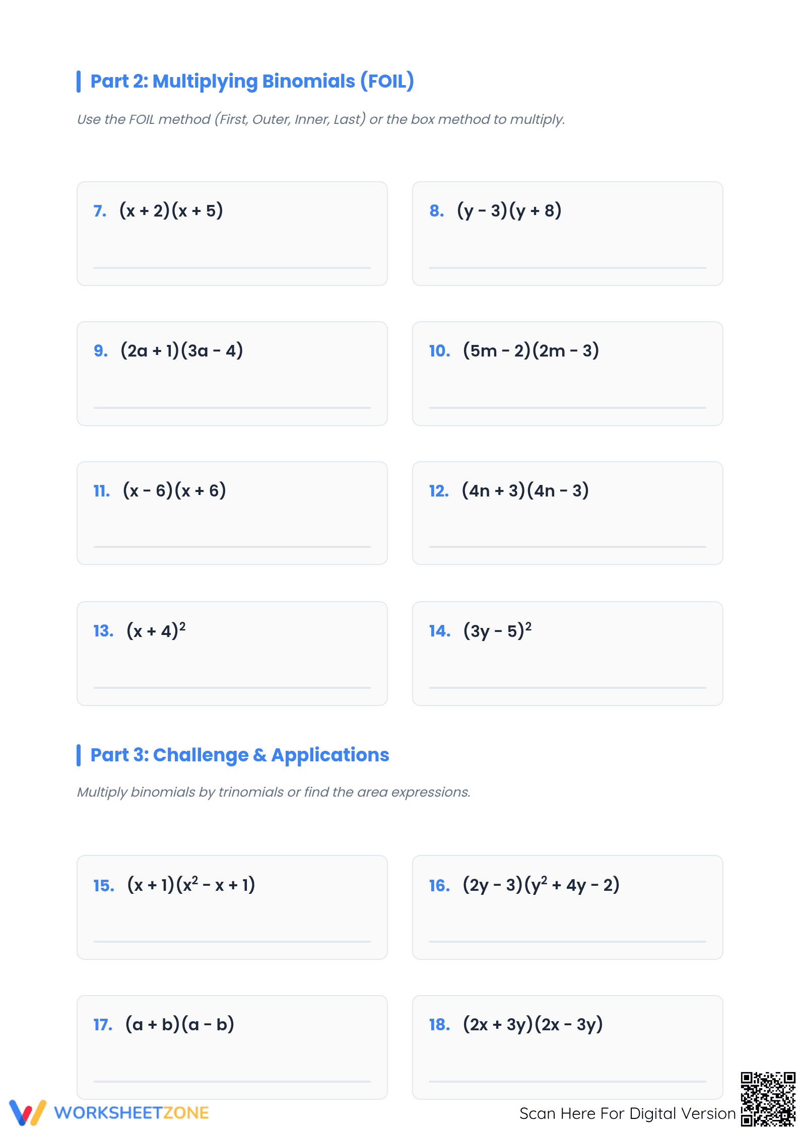 Essential Multiplying Polynomials Worksheet | Grade 8 Math - Page 2