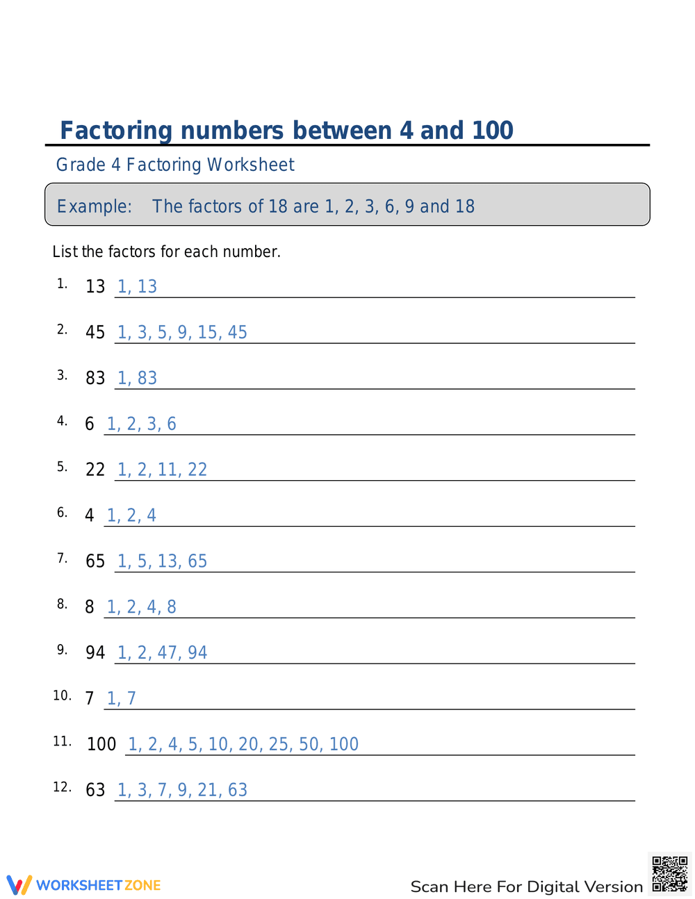 Factor Numbers Between 4 and 100 - Page 2