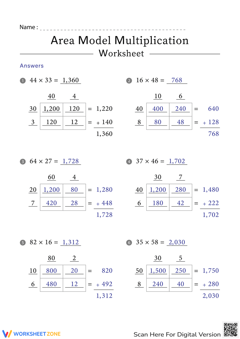 Practice Area Model Multiplication - Page 2
