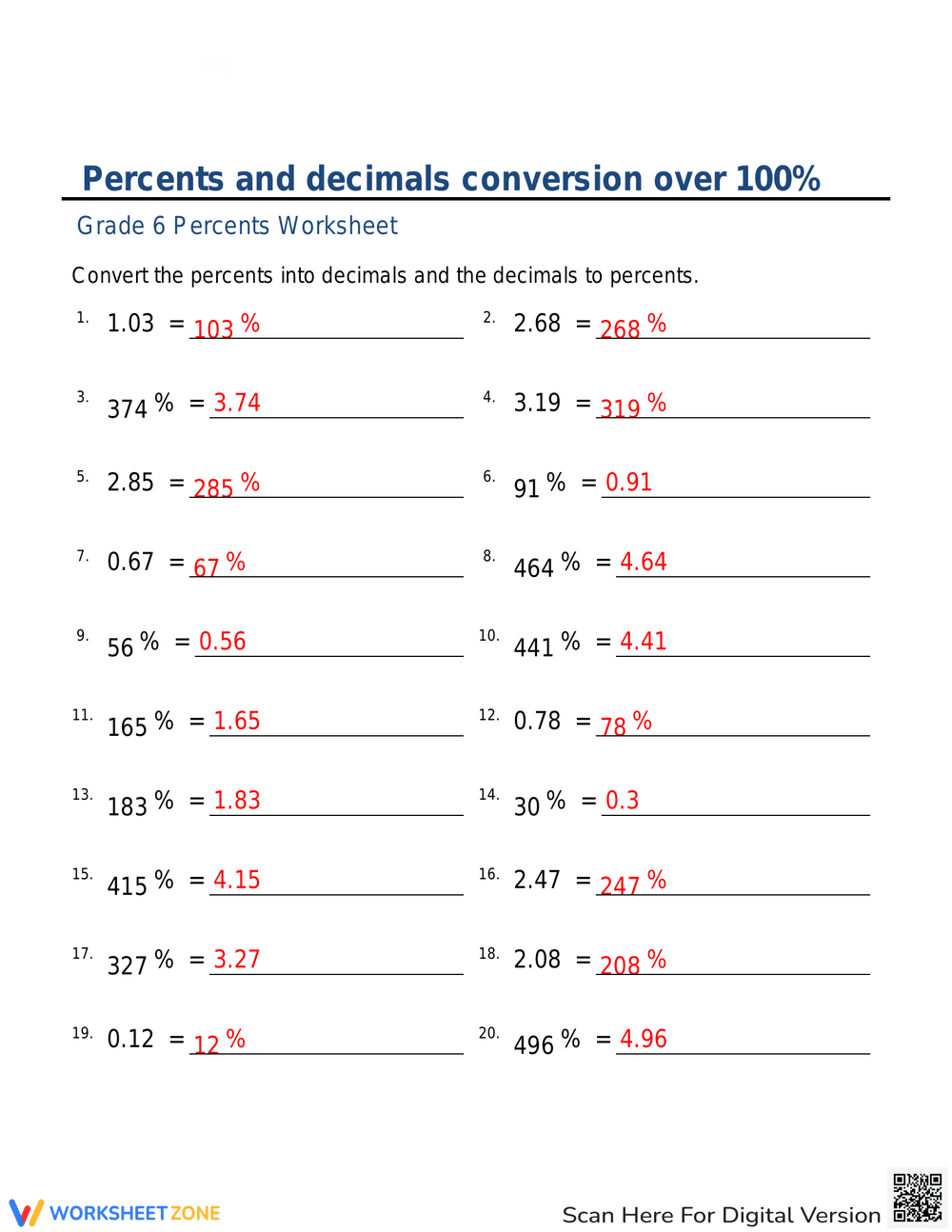 Converting Percents and Decimals - Page 2