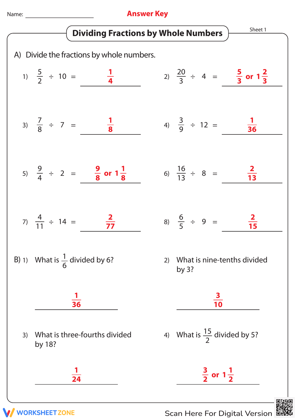 Dividing Fractions by Whole Numbers: Step-by-Step - Page 2