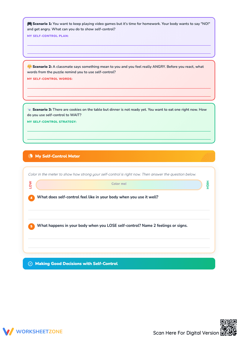 Essential Self-Control Worksheet Packet | Grade 5-6 - Page 3