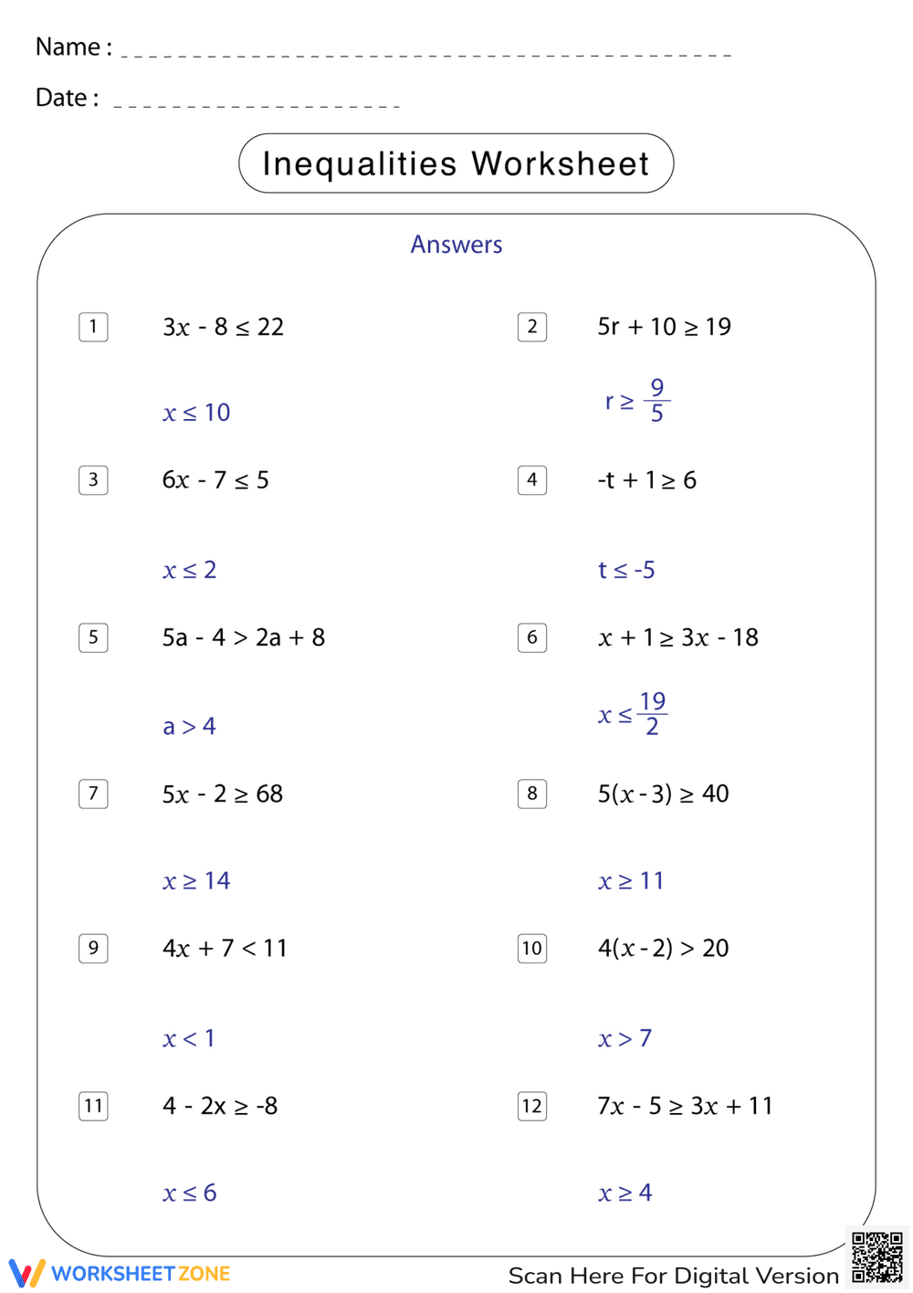 Practice Inequalities with Easy Worksheet! - Page 2