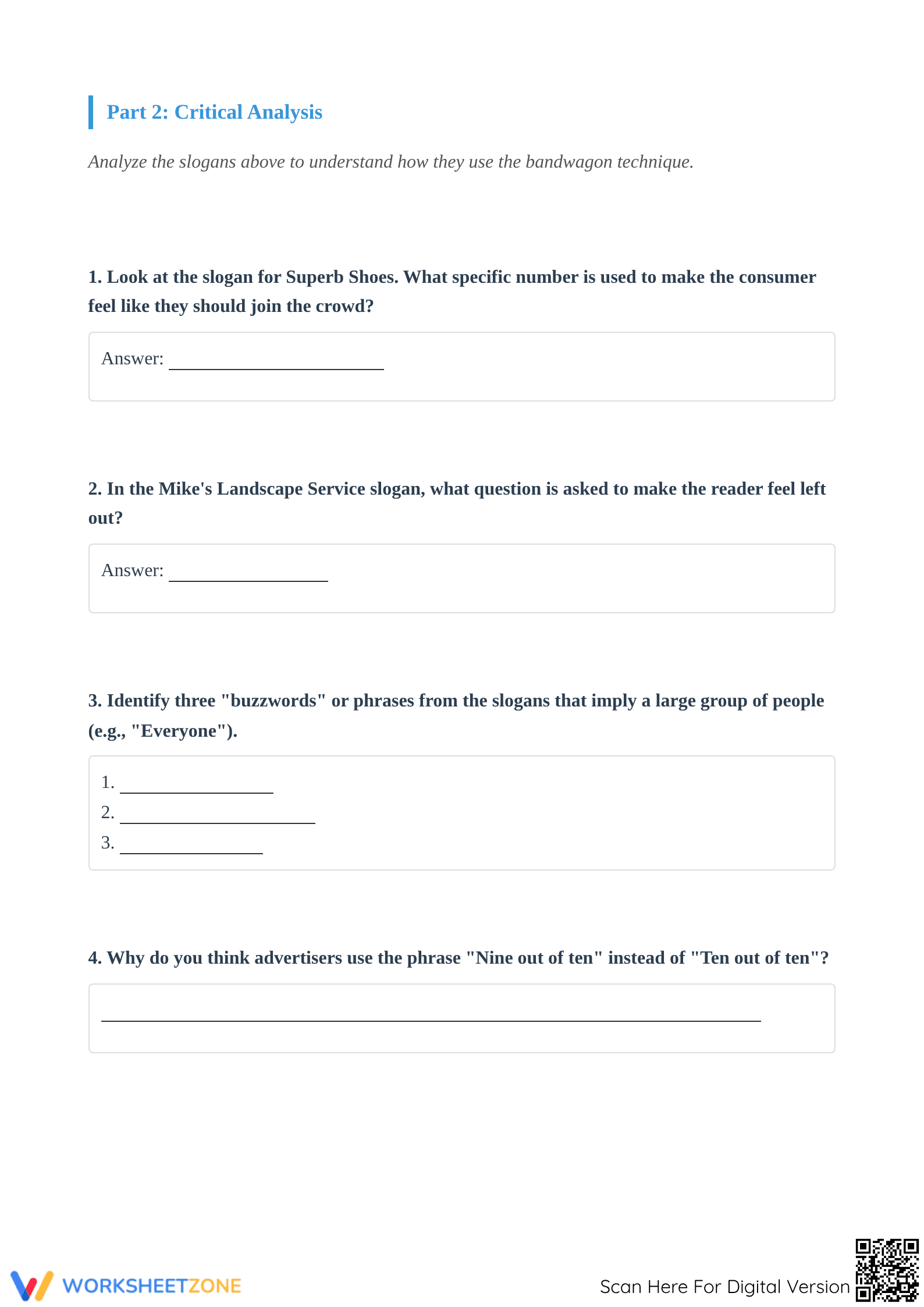 Bandwagon Propaganda Worksheet | Grade 8 ELA Printable - Page 3