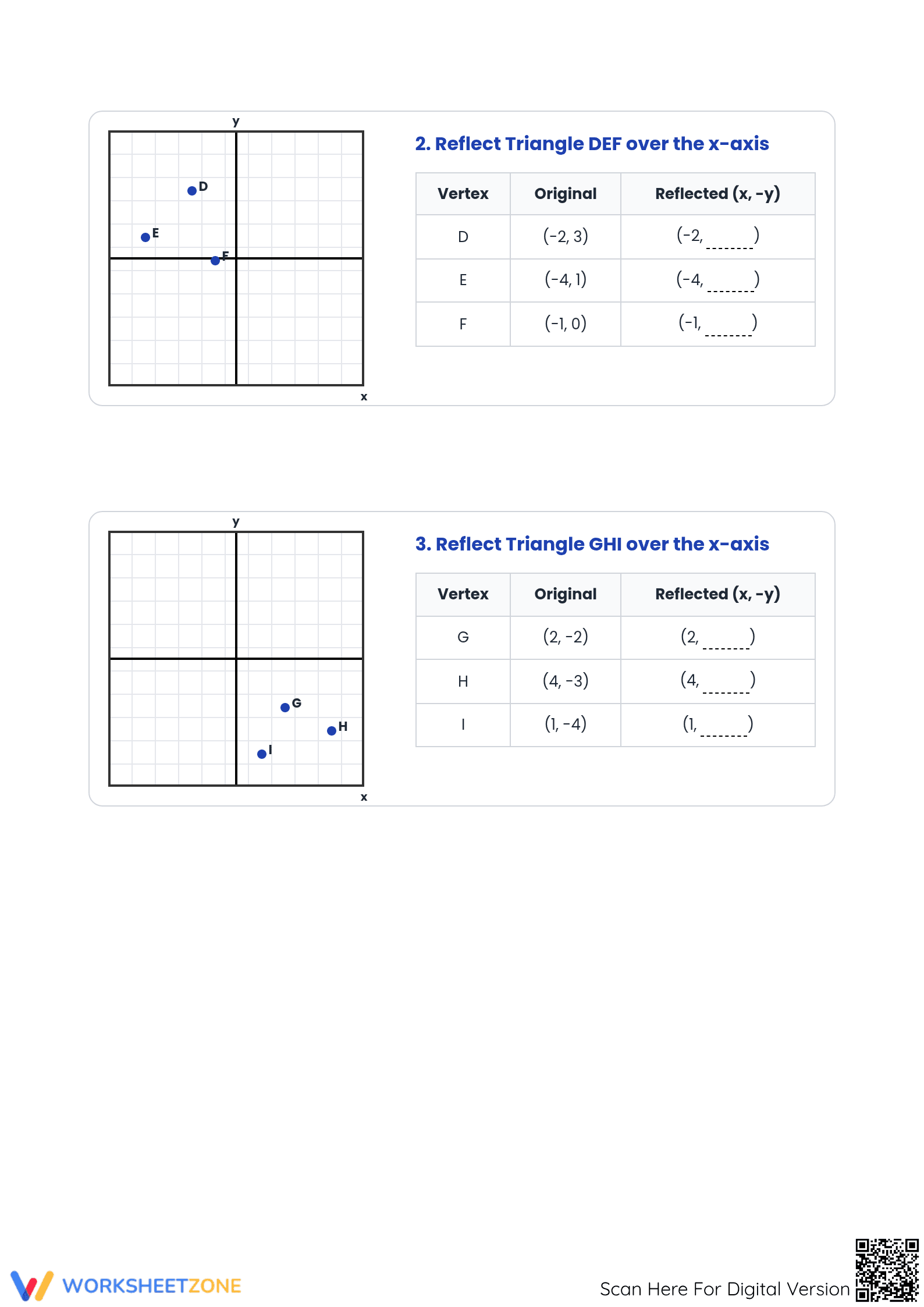 Printable Reflection of 3 Vertices Worksheet | Grade 5-6 - Page 2
