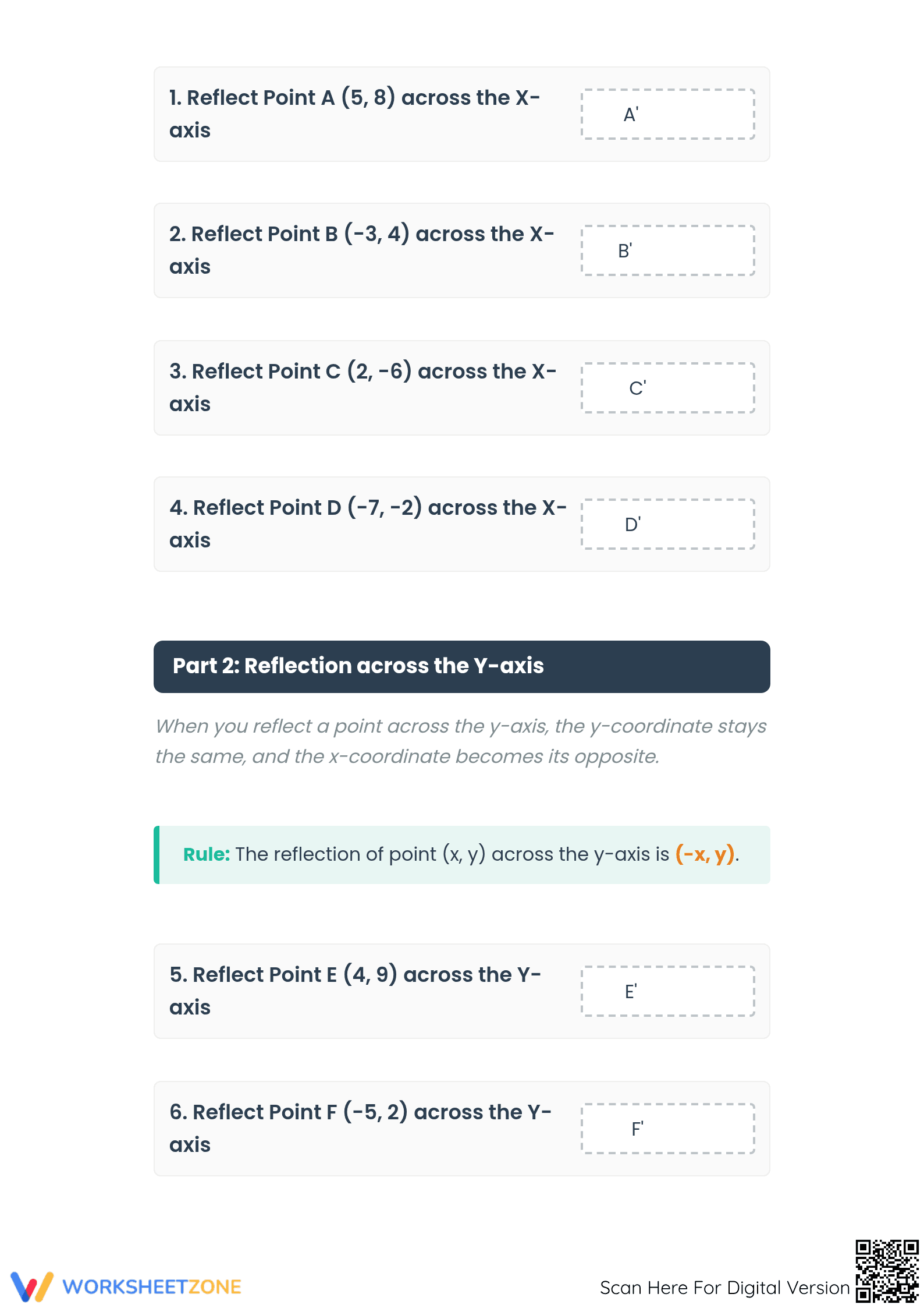 Reflection of a Point Worksheet | Essential Grade 6-7 Math - Page 2