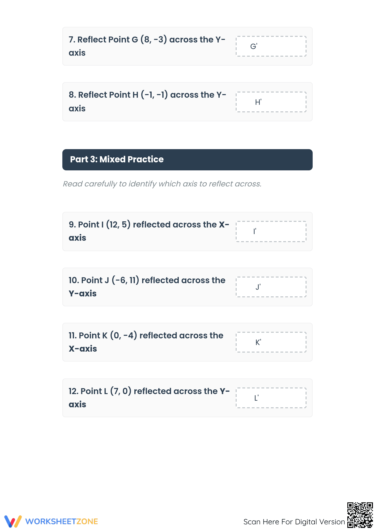 Reflection of a Point Worksheet | Essential Grade 6-7 Math - Page 3