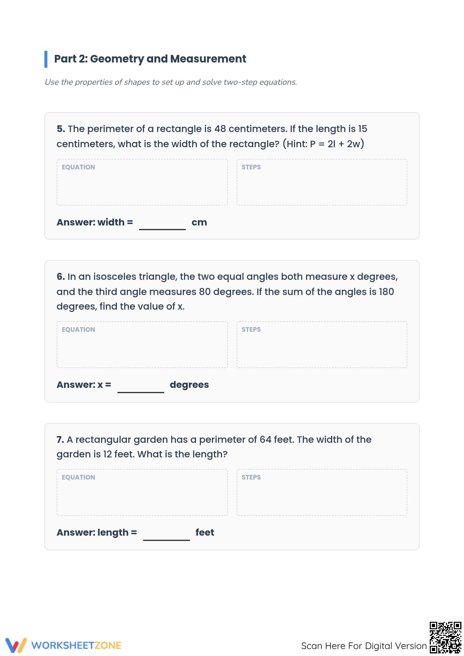 Printable Two-Step Equations Word Problems | Grade 7 Math - Page 3