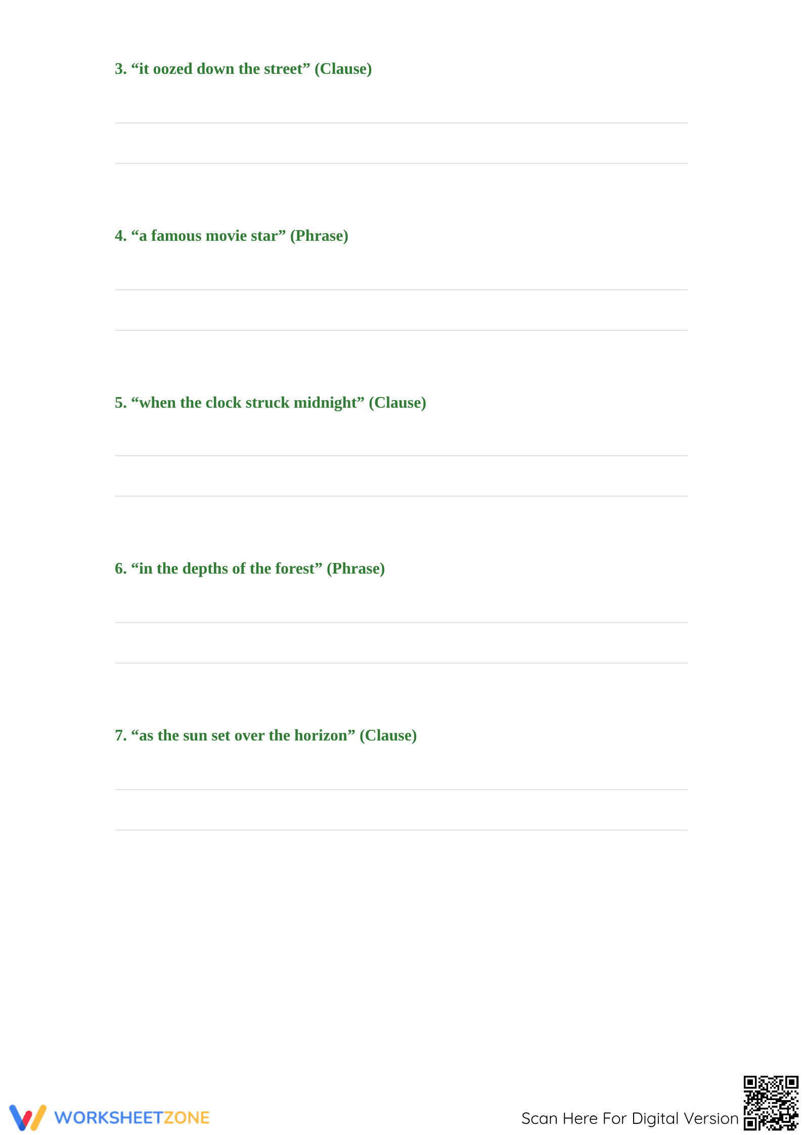 Phrases and Clauses Worksheet | Grade 7 ELA Printable - Page 4
