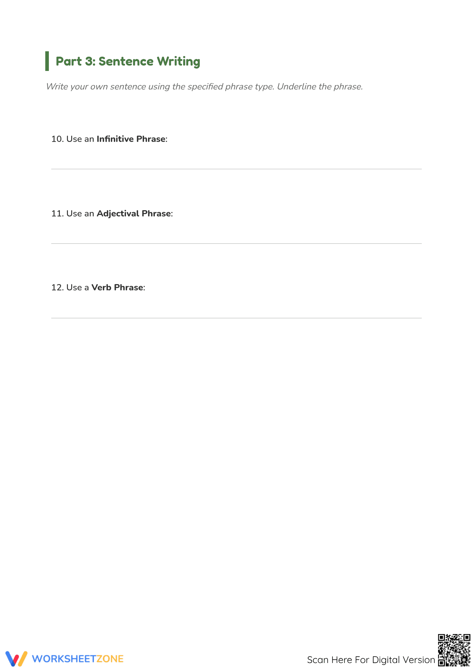 Types of Phrases Worksheet | Grade 7 ELA Printable - Page 4
