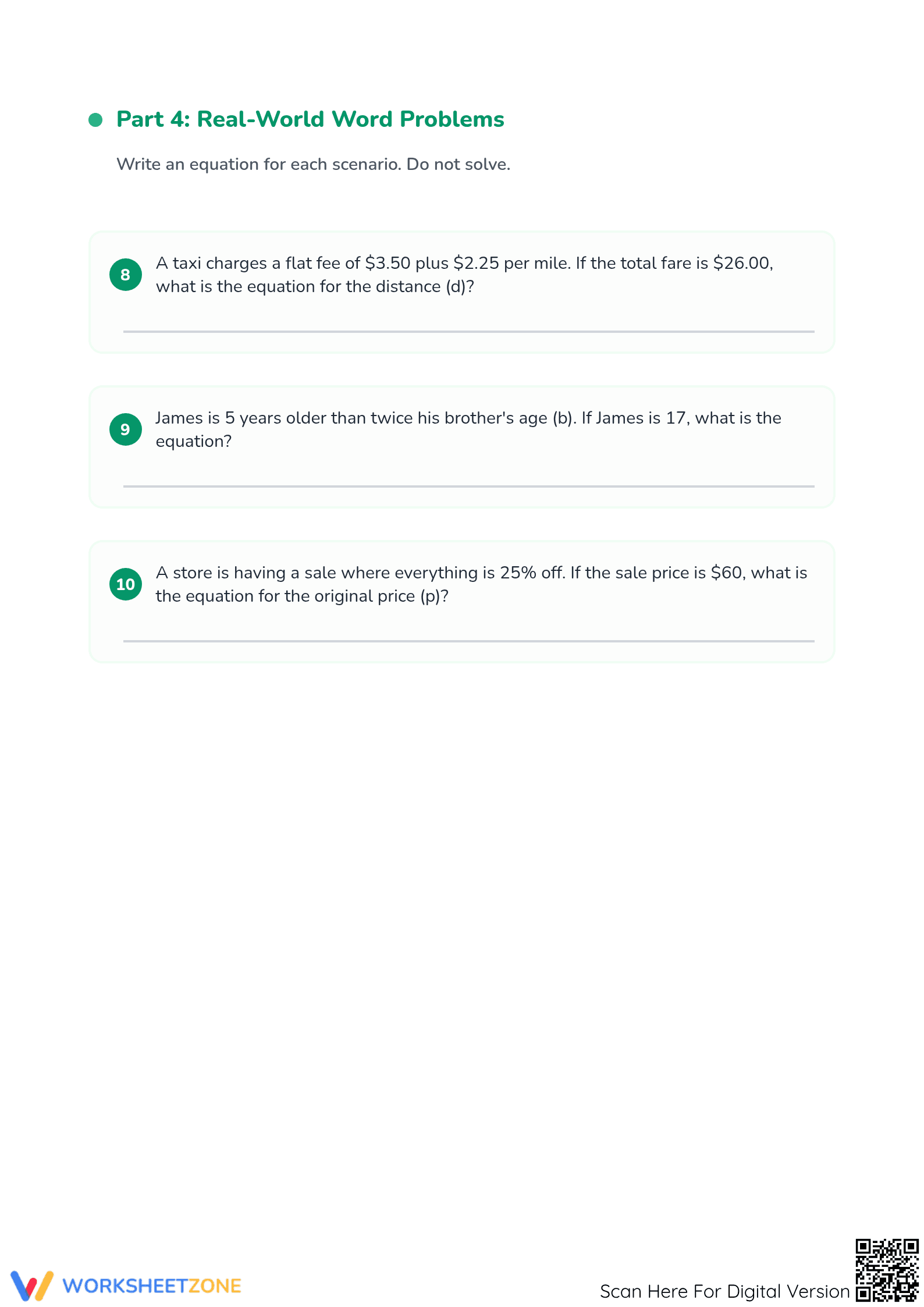 Writing Equations Worksheet | Grade 6-7 Essential Math - Page 3