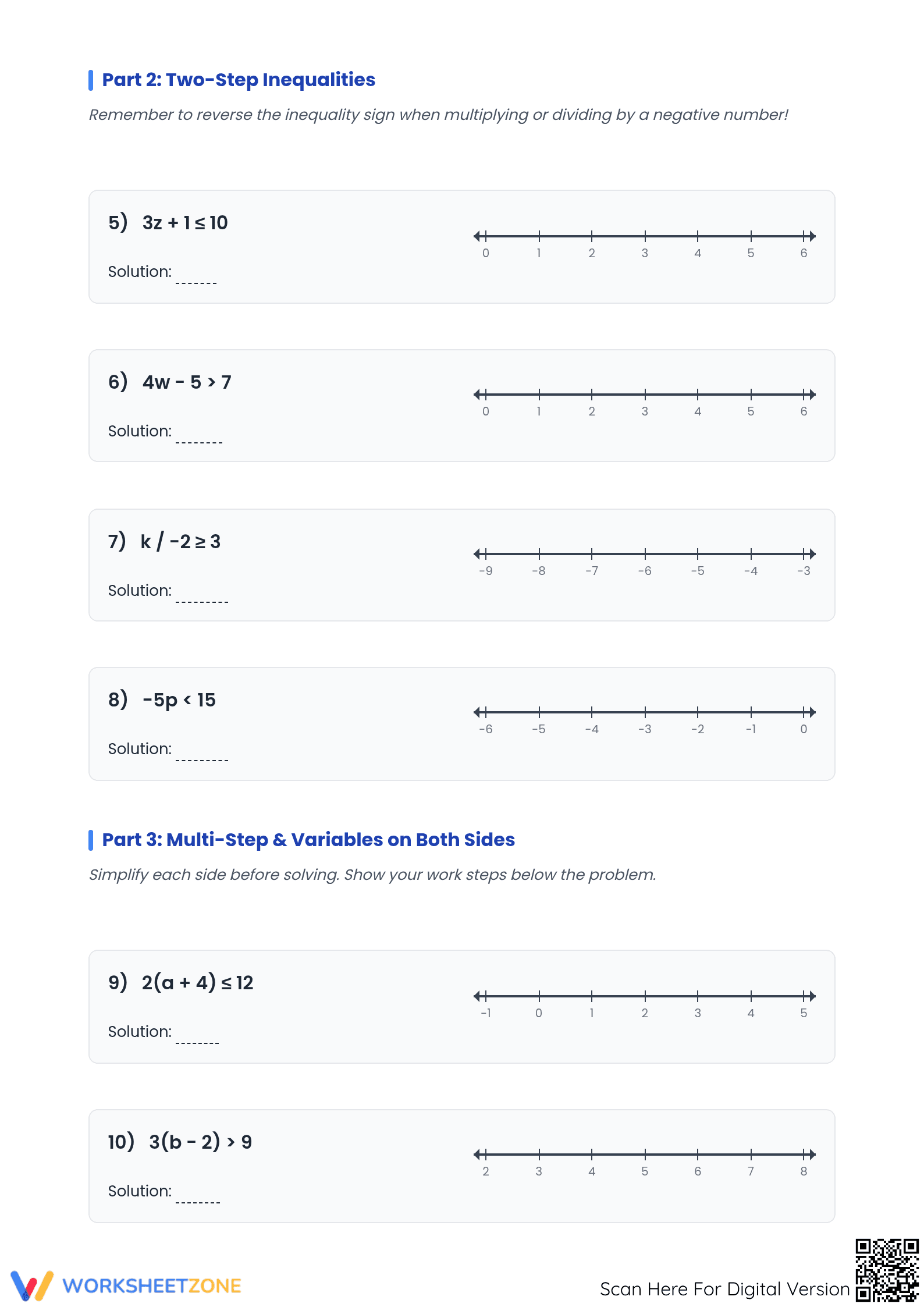 Printable Solving Inequalities Worksheet | Grade 7 Math - Page 2