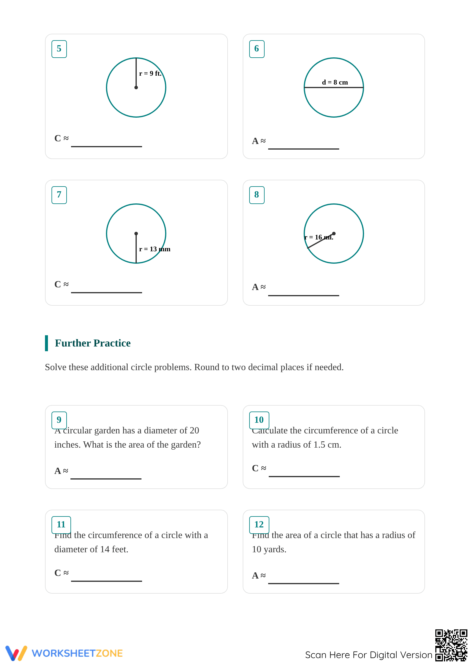 Area and Circumference of Circles | Grade 7 Printable - Page 2