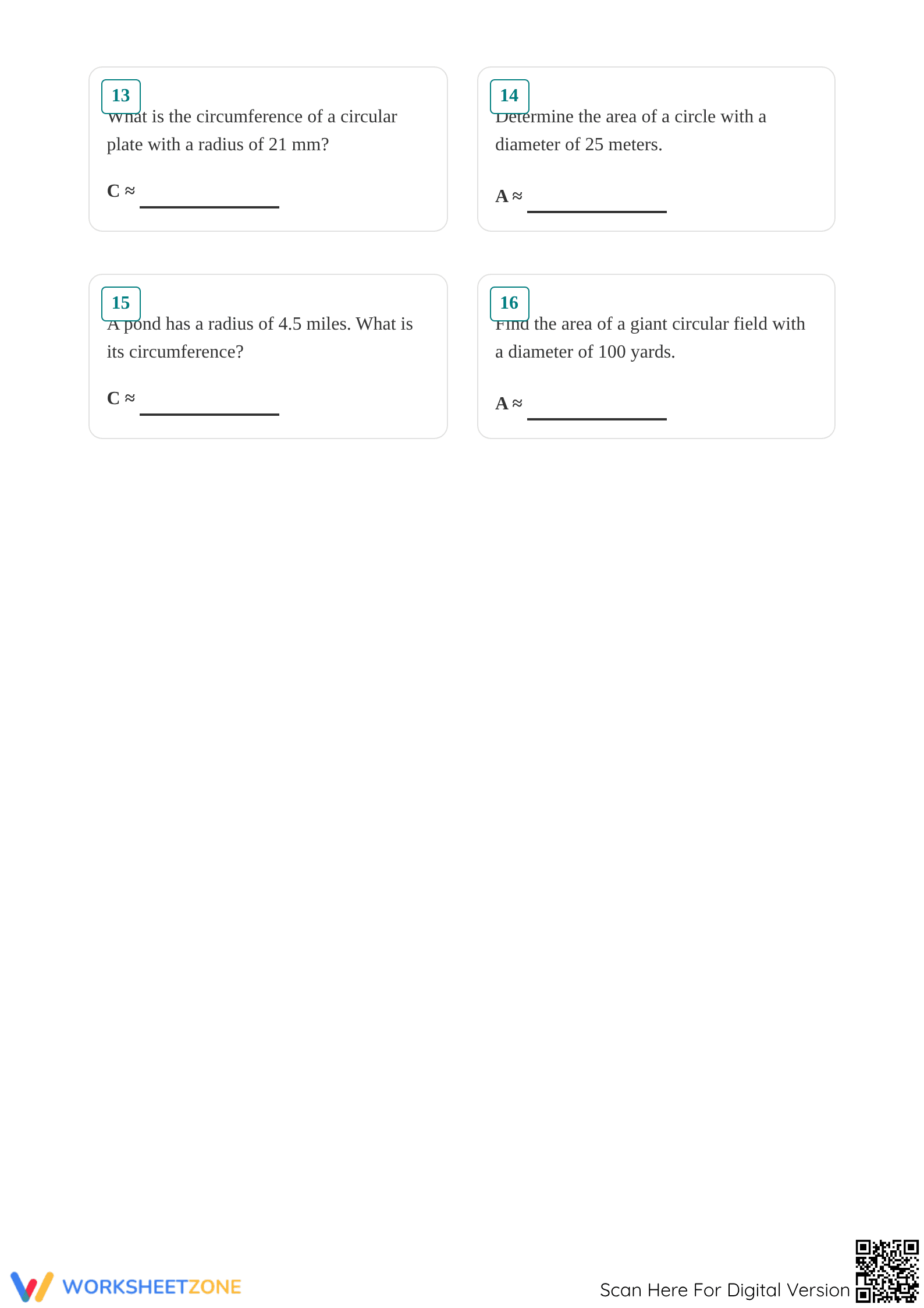 Area and Circumference of Circles | Grade 7 Printable - Page 3