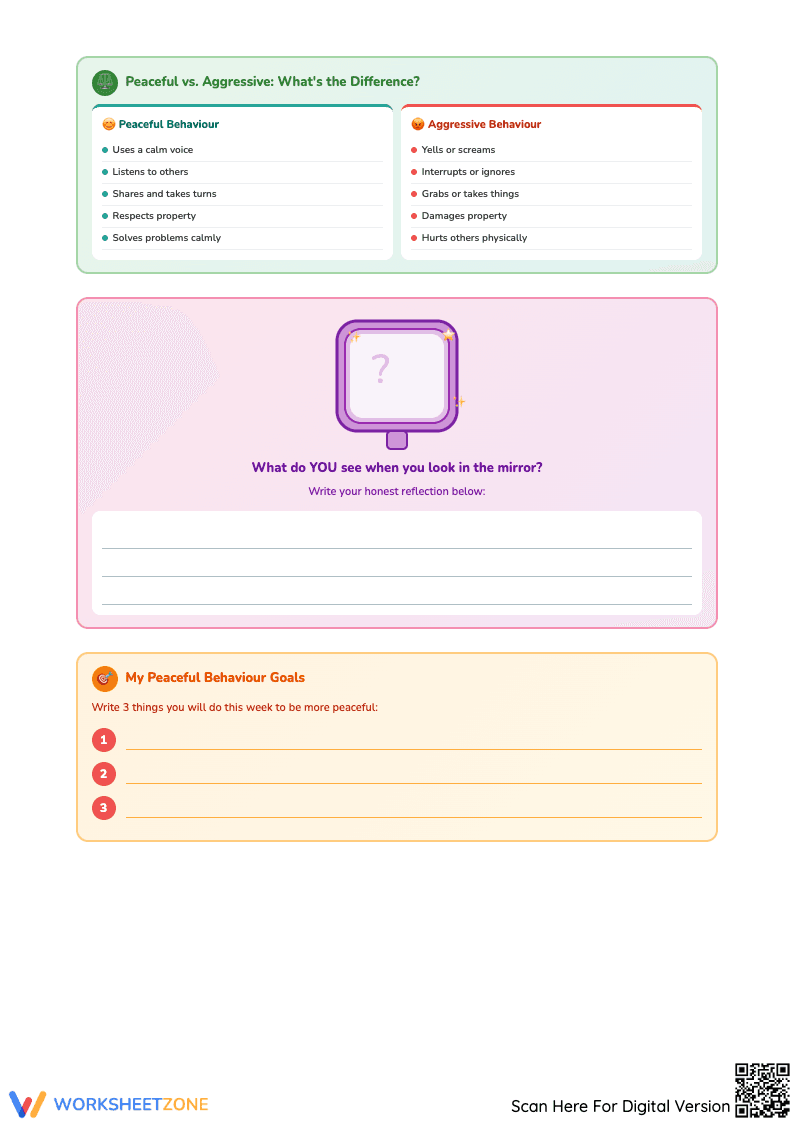 Aggressive or Peaceful Behavior Reflection Worksheet - Page 2