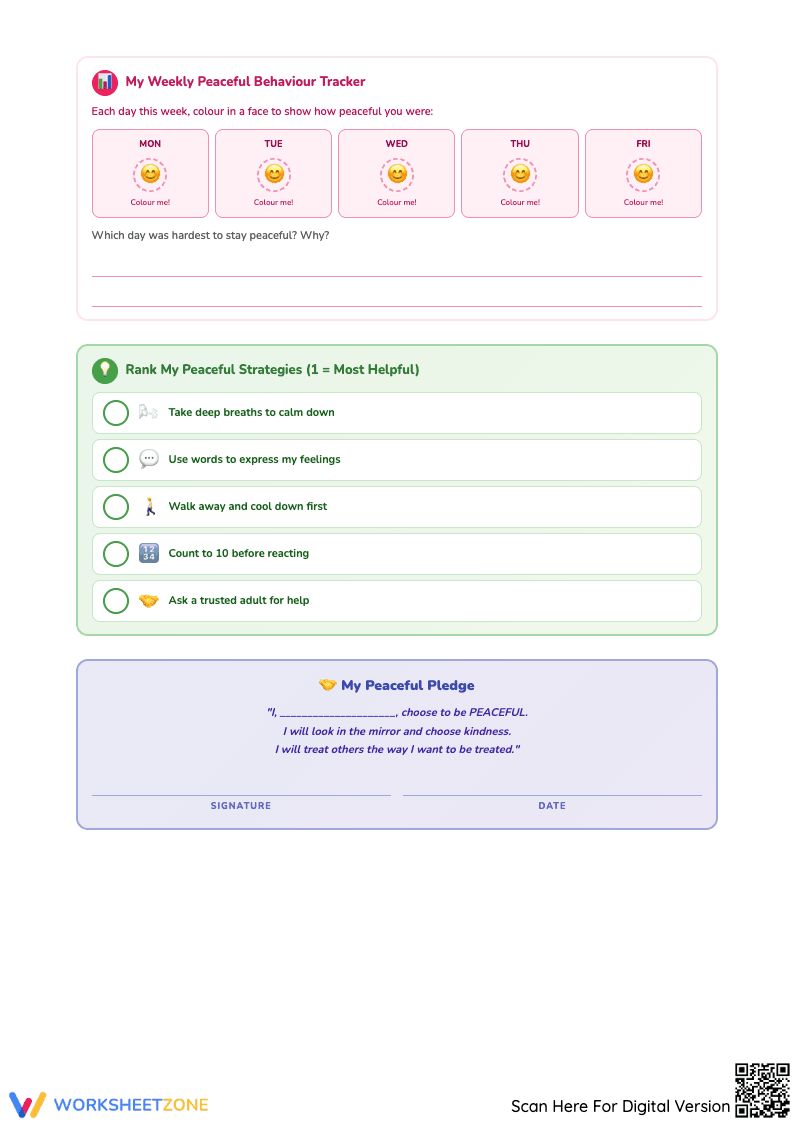 Aggressive or Peaceful Behavior Reflection Worksheet - Page 4