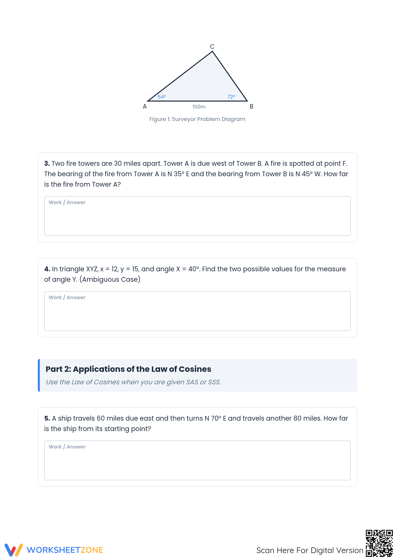 Law of Sines and Cosines Essential Word Problems - Page 2