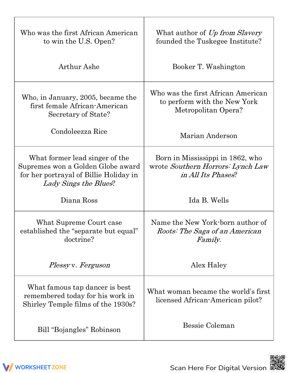 Black History Month Game Cards Worksheet - Page 3