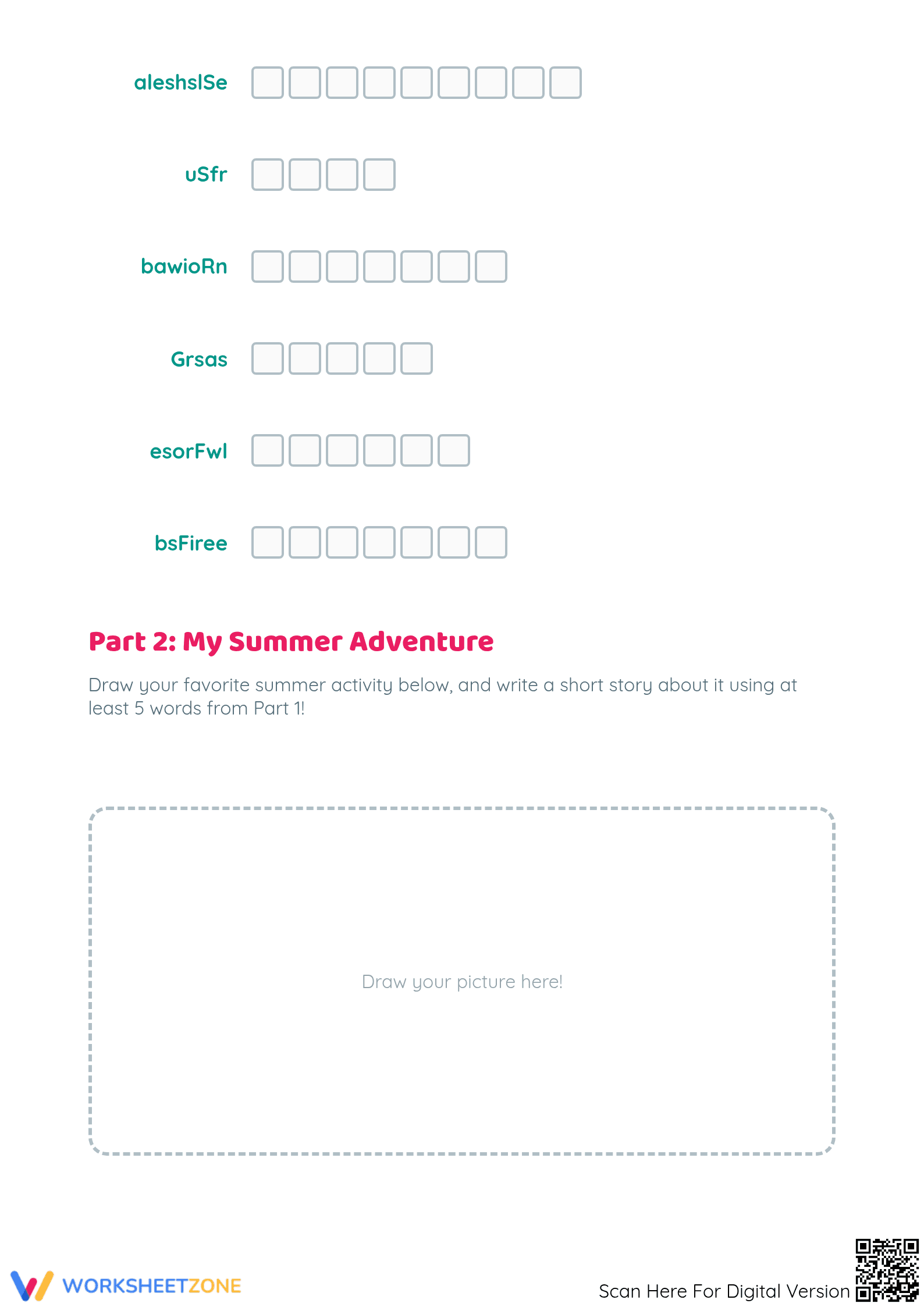 Grade 4 Summer Word Scramble — Printable No-Prep Worksheet - Page 2