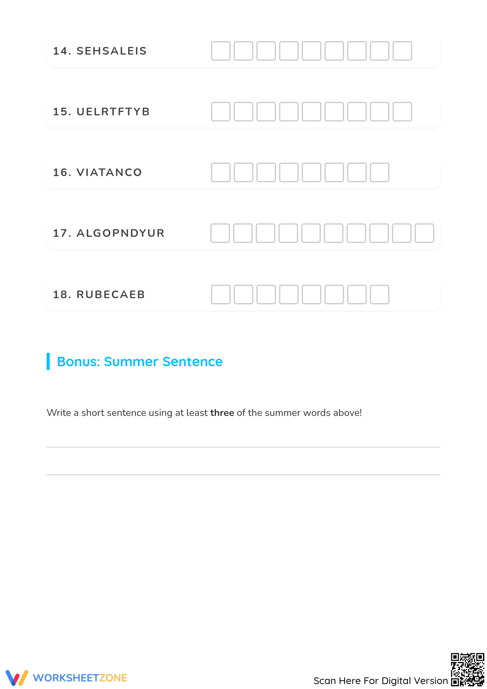 Summer Word Scramble Worksheet | Grade 5-6 Essential - Page 3