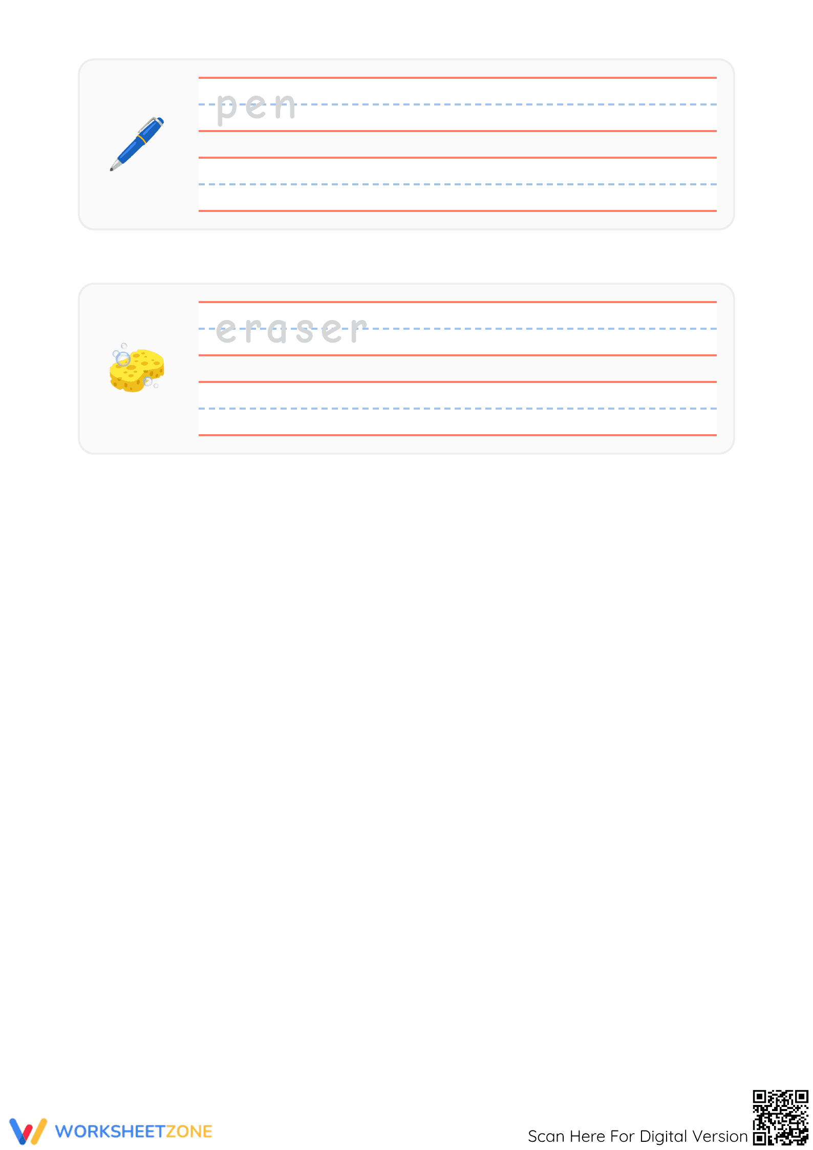 Stationery Words Tracing — Printable Kindergarten Worksheet - Page 2