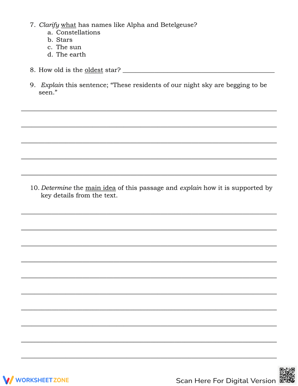 Constellations Comprehension Worksheet - Page 4