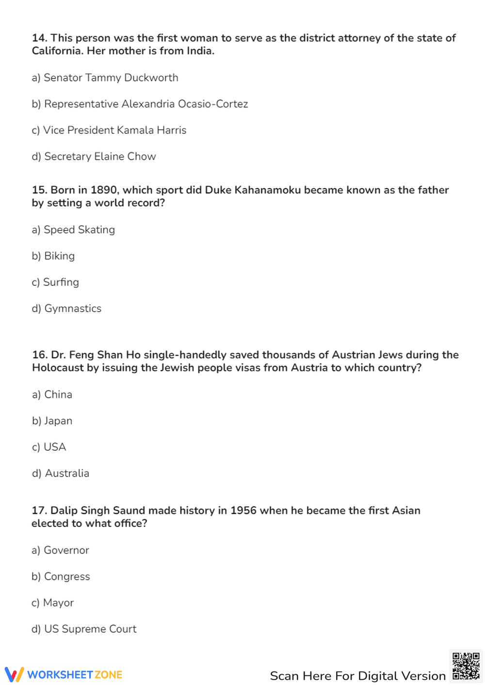 AAPI Heritage Month Quiz | Grade 6-8 Essential Worksheet - Page 2