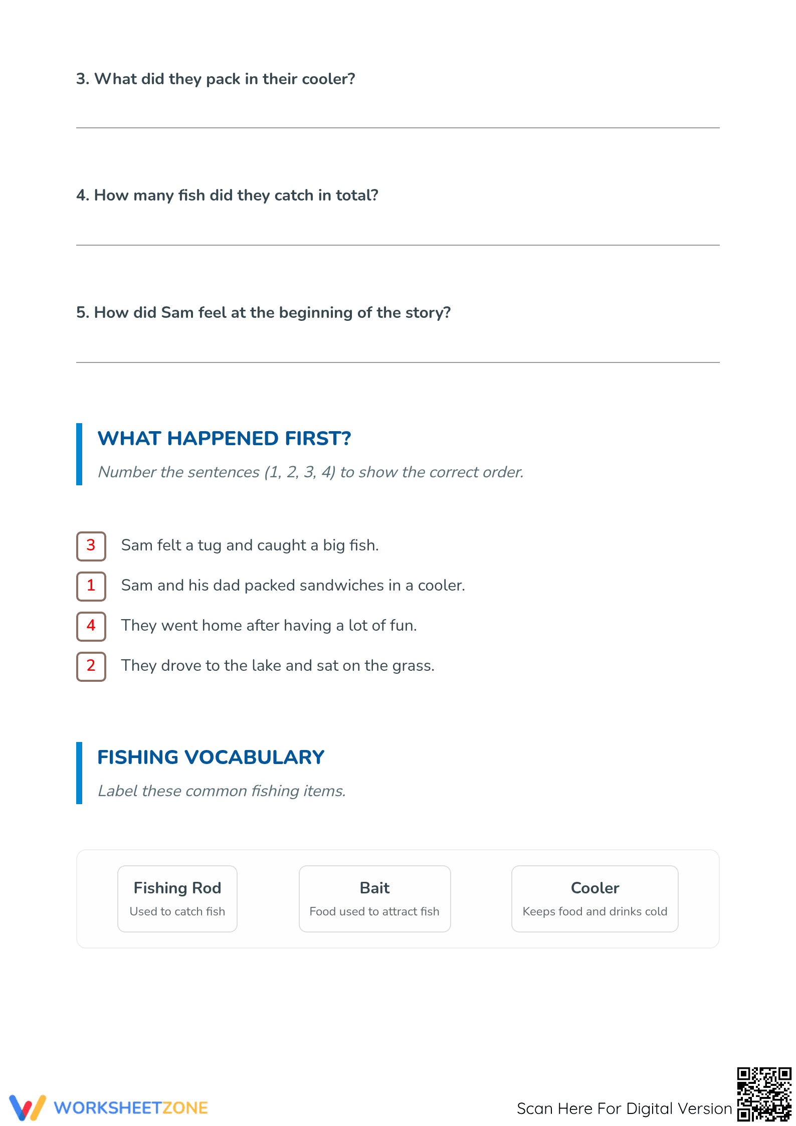 "Going Fishing" Reading Comprehension | Grade 1 Printable - Page 2