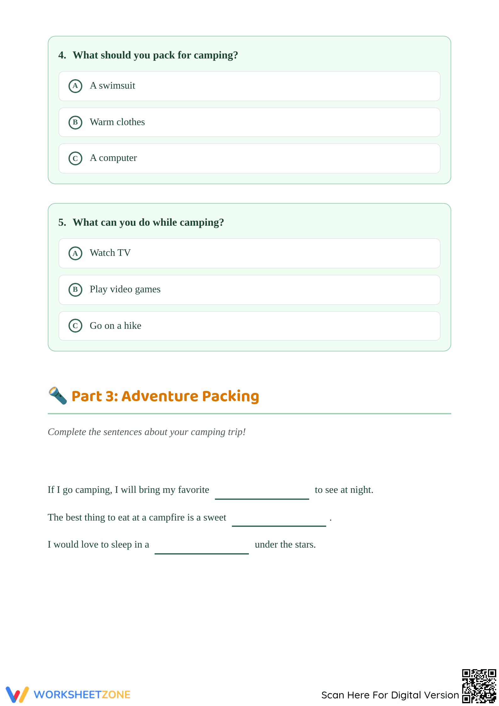Camping Adventure Printable Worksheet | Grade 1-3 ELA - Page 3
