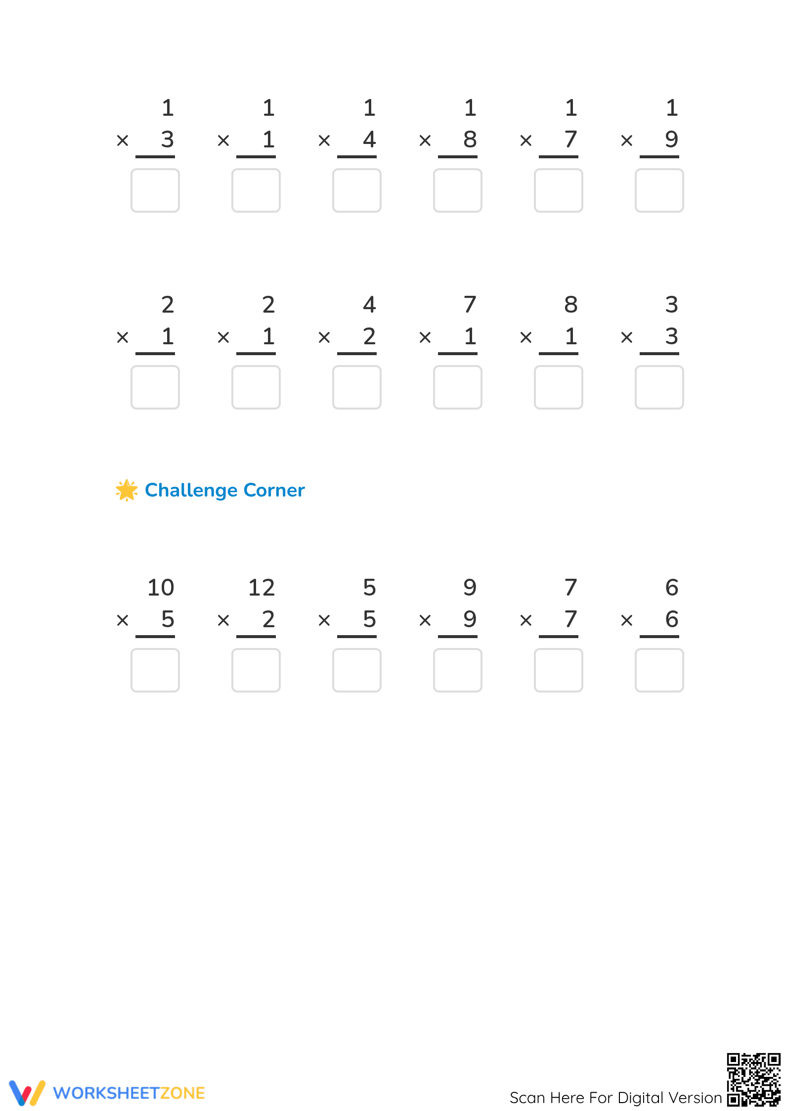 Grade 3 Single-Digit Multiplication Printable Worksheet - Page 2