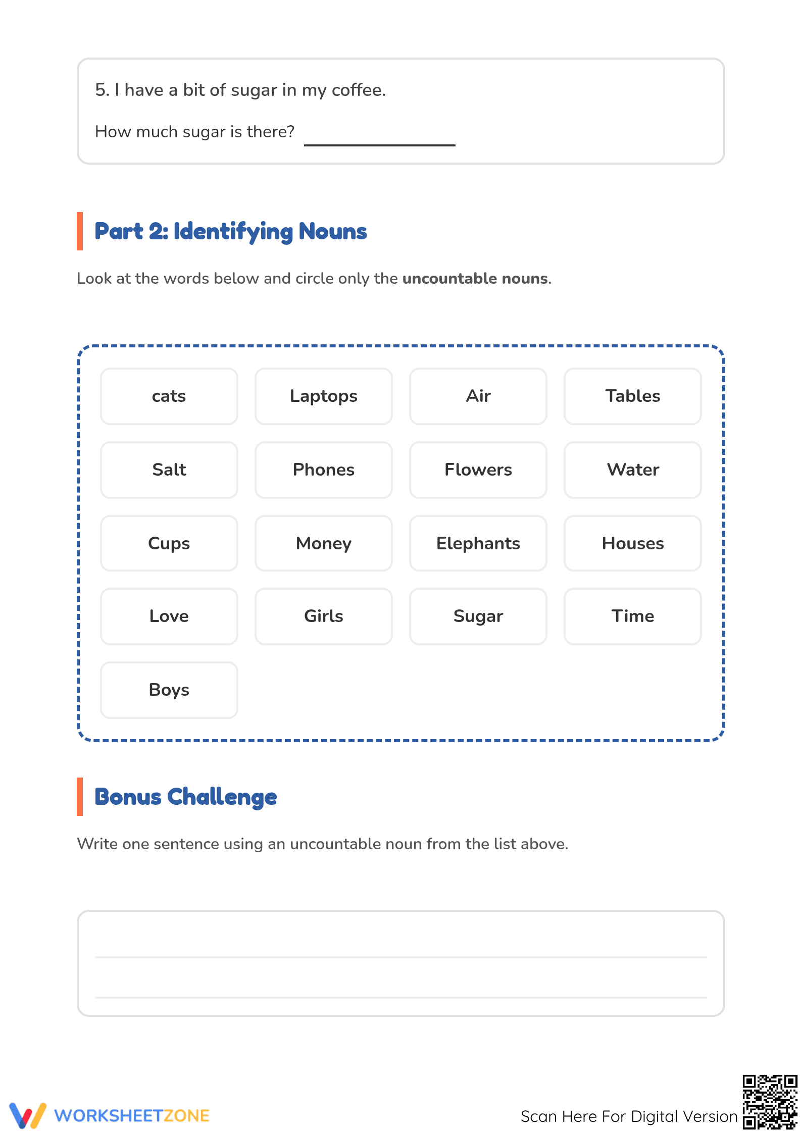 Essential Uncountable Nouns Worksheet | Grade 1 ELA - Page 2