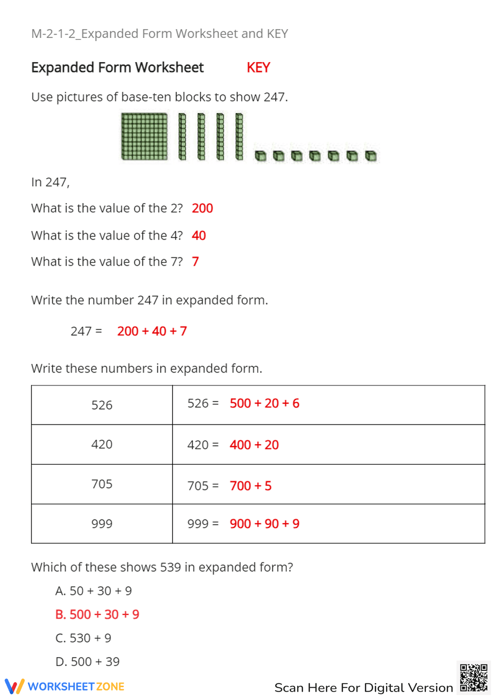 M-2-1-2_Expanded Form Worksheet and Key - Page 2