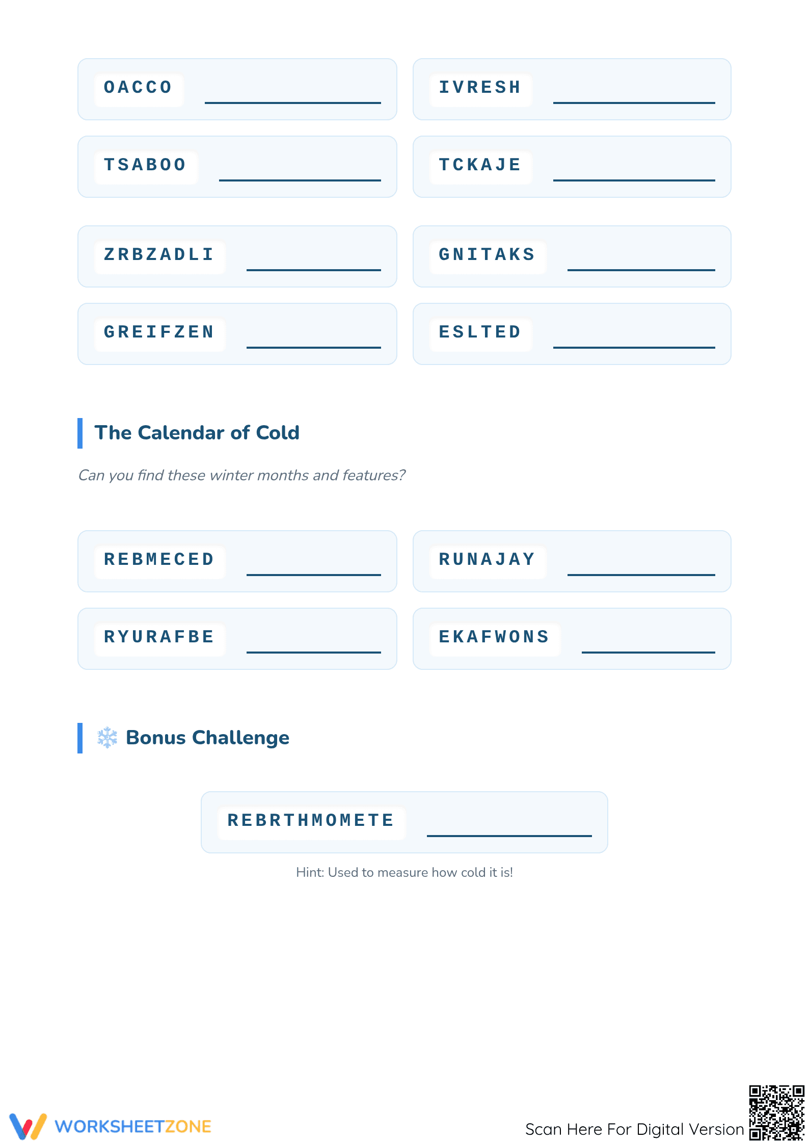 Winter Word Scramble Worksheet | Grade 3-4 Printable - Page 2
