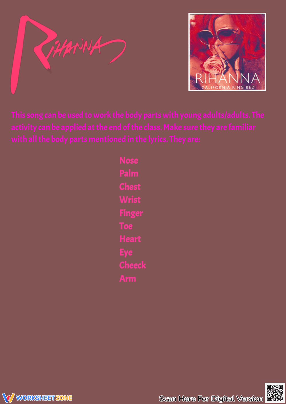 Rihanna Body Parts Worksheet | Essential Music Lesson - Page 2