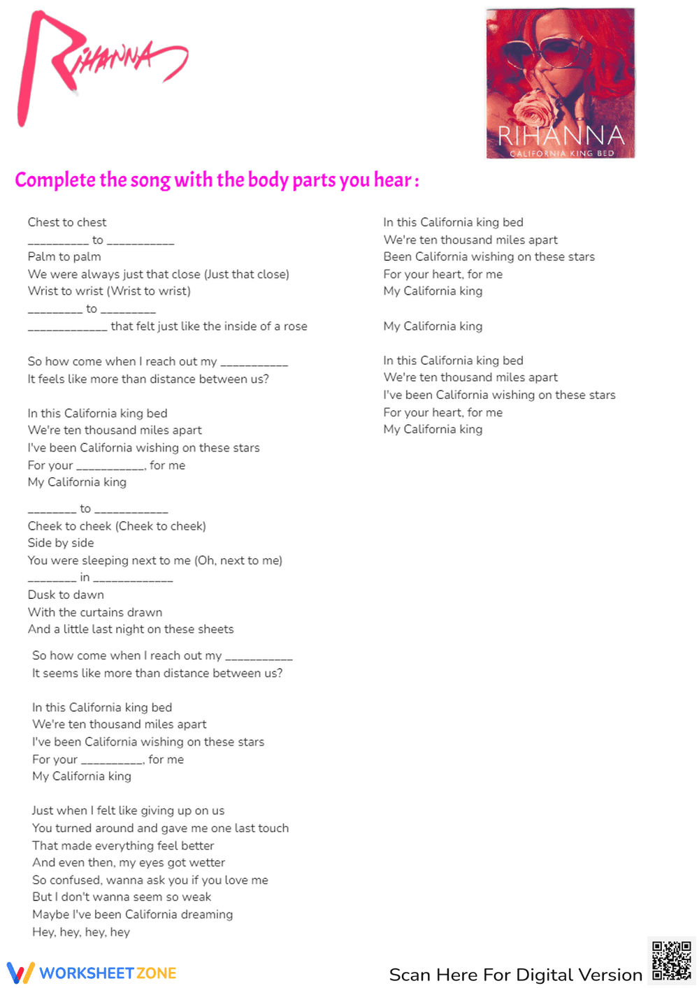 Rihanna Body Parts Worksheet | Essential Music Lesson - Page 4