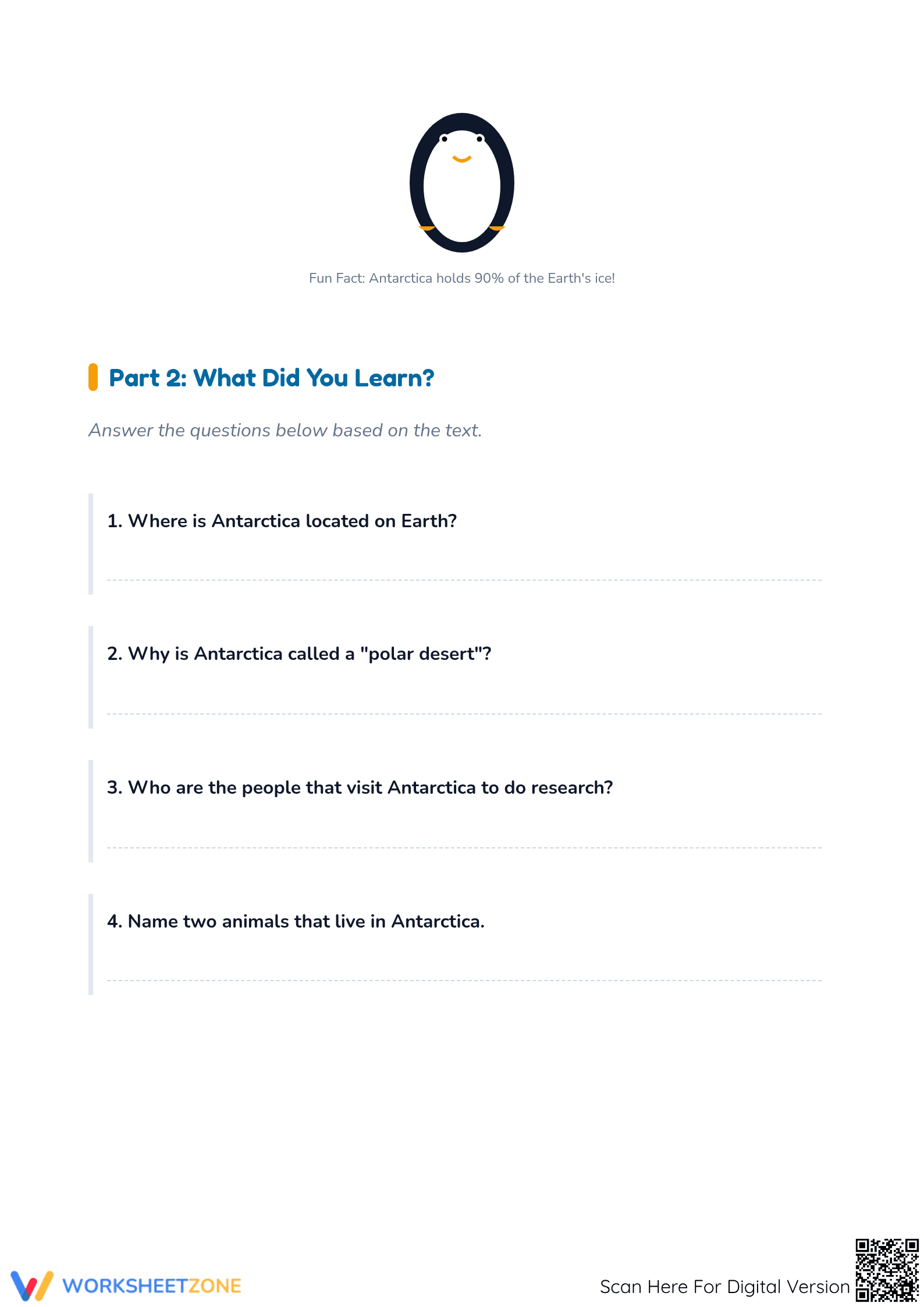 Grade 3 Antarctica Reading — Printable No-Prep Worksheet - Page 2