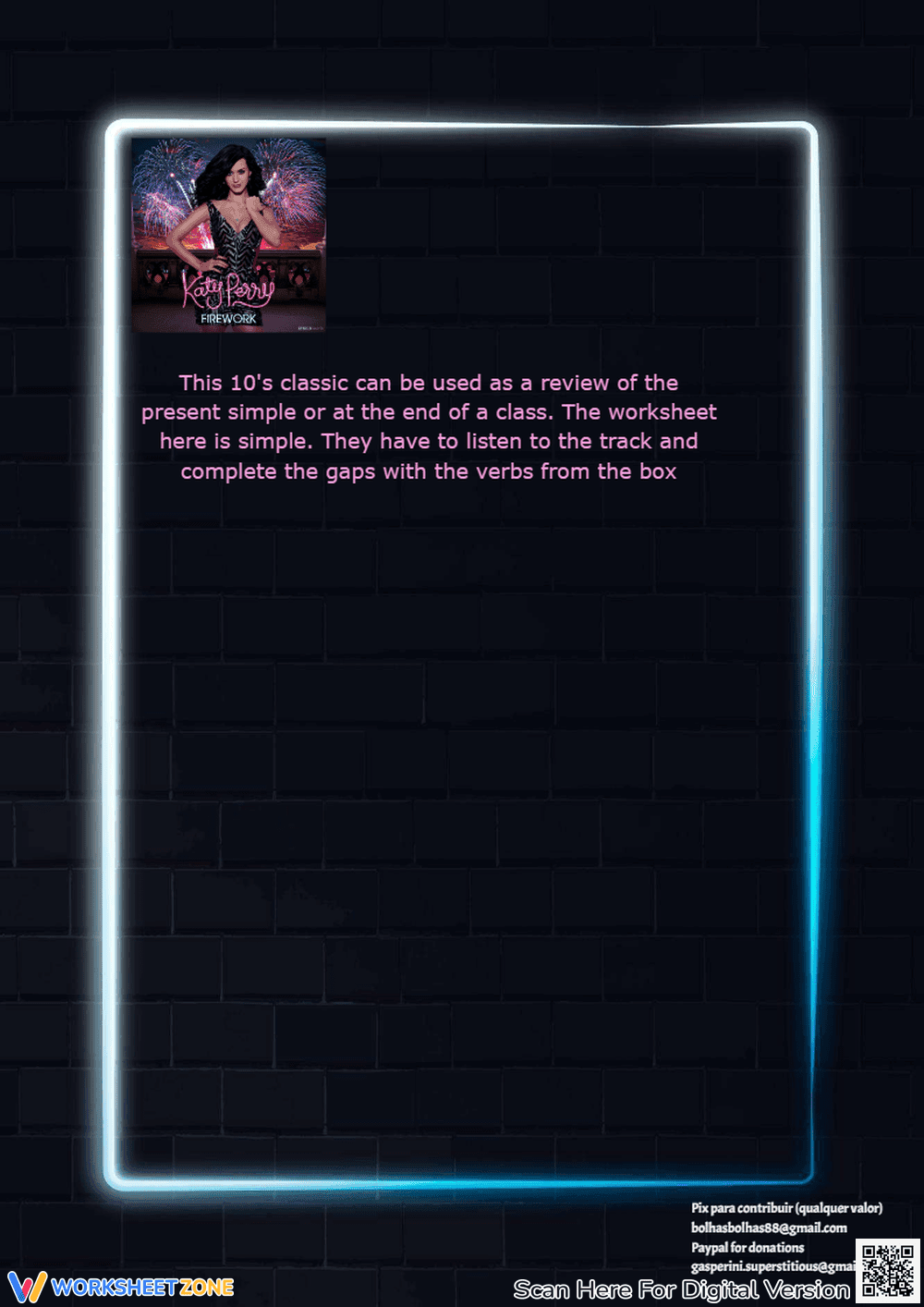 Katy Perry Firework Worksheet | Essential Present Simple - Page 2