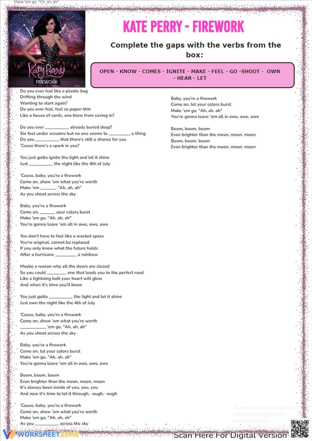Katy Perry Firework Worksheet | Essential Present Simple - Page 4