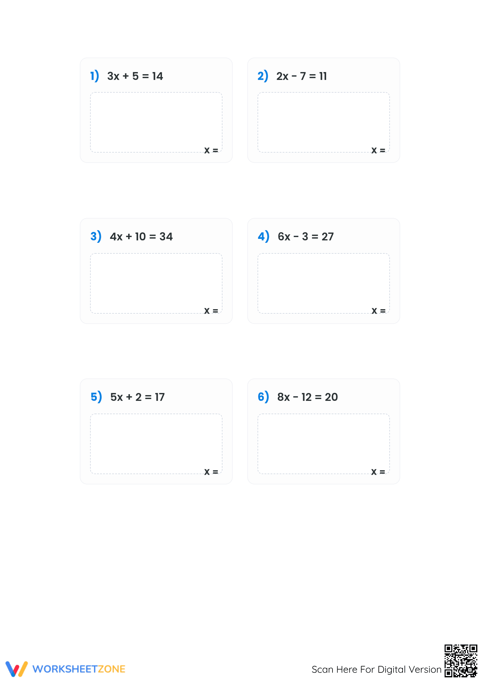 Linear Equations Worksheet | Grade 6 Math Printable - Page 2