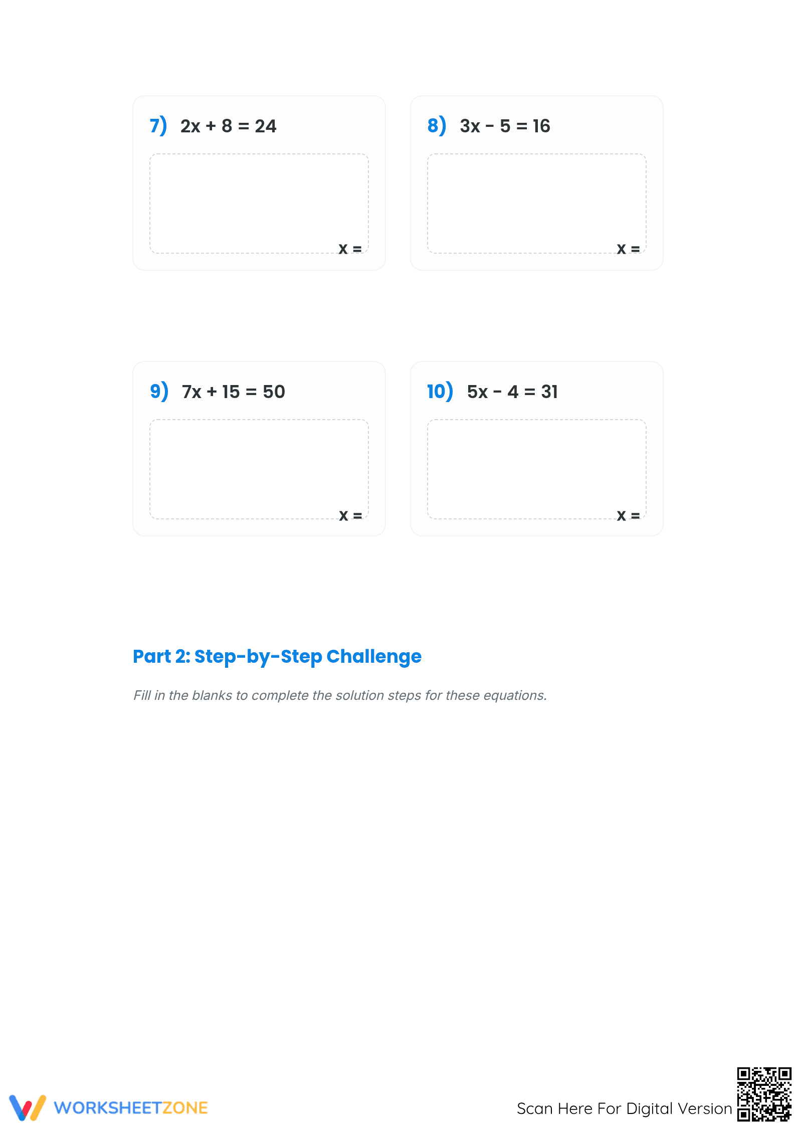 Linear Equations Worksheet | Grade 6 Math Printable - Page 3