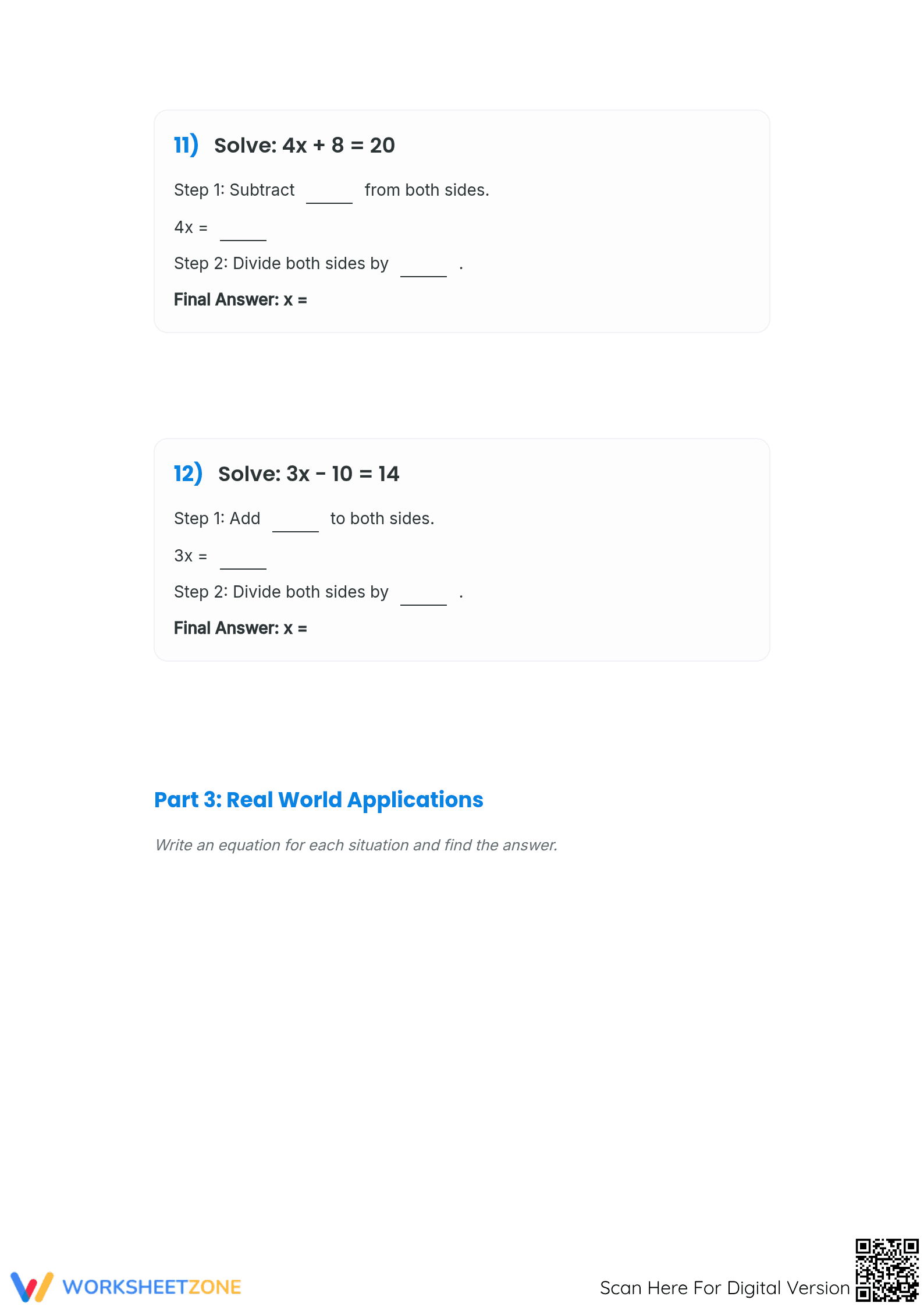 Linear Equations Worksheet | Grade 6 Math Printable - Page 4