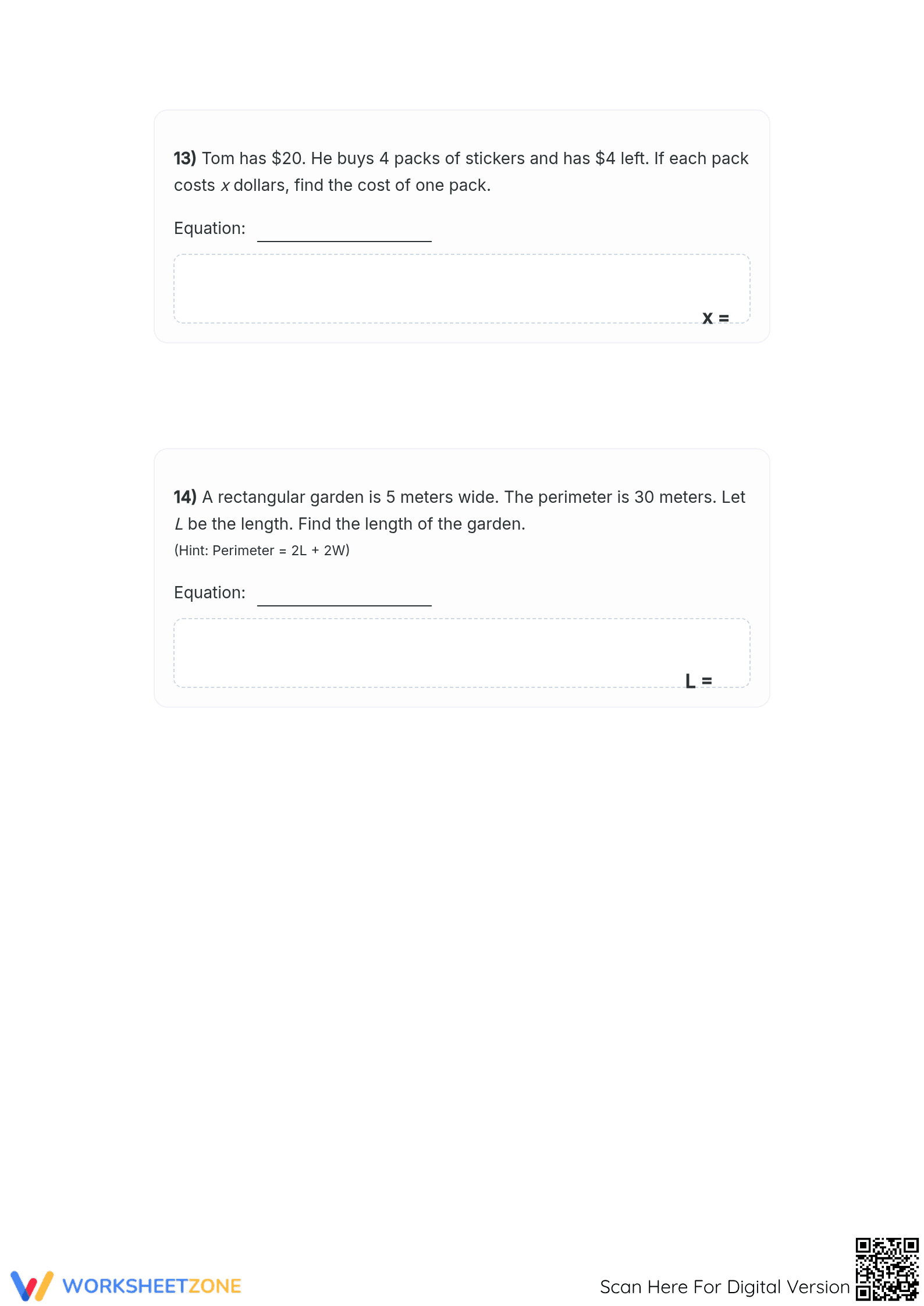 Linear Equations Worksheet | Grade 6 Math Printable - Page 5