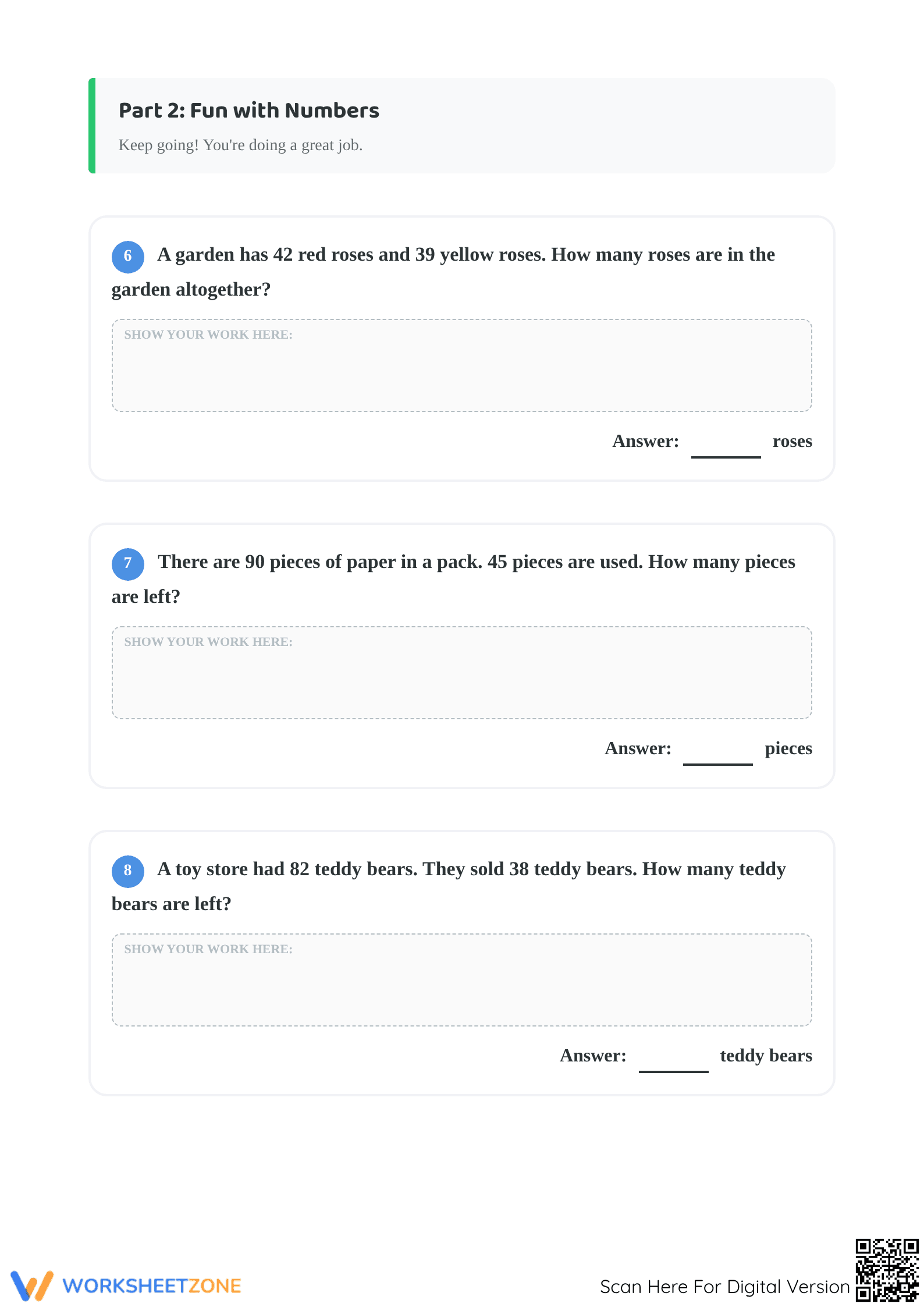 Grade 2 Mixed Word Problems — Printable No-Prep Worksheet - Page 3