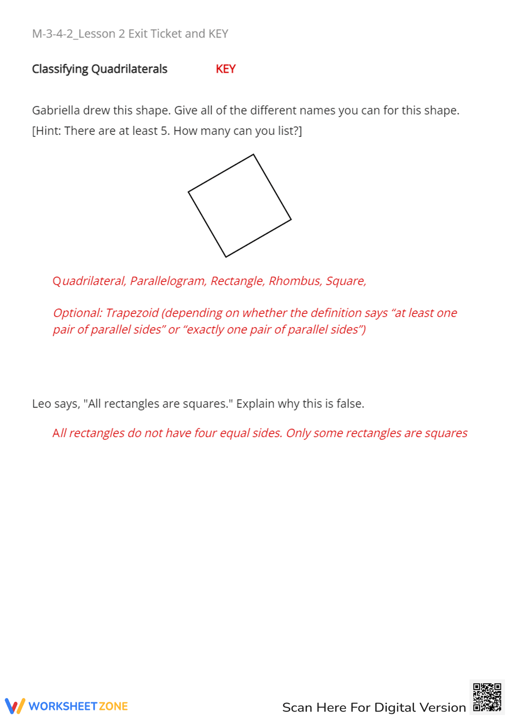 Classifying Quadrilaterals - Identify Shapes & Properties Worksheet - Page 2