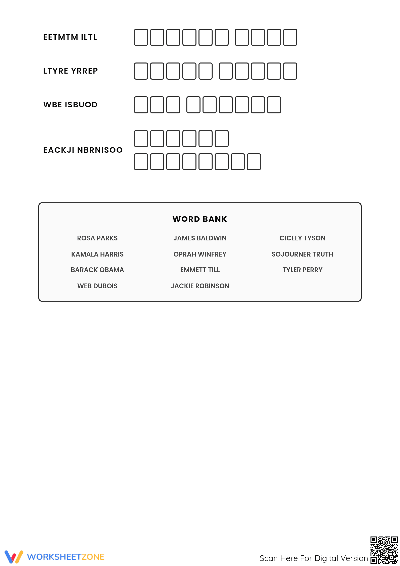 Black History Word Scramble | Grade 4-5 Printable - Page 2