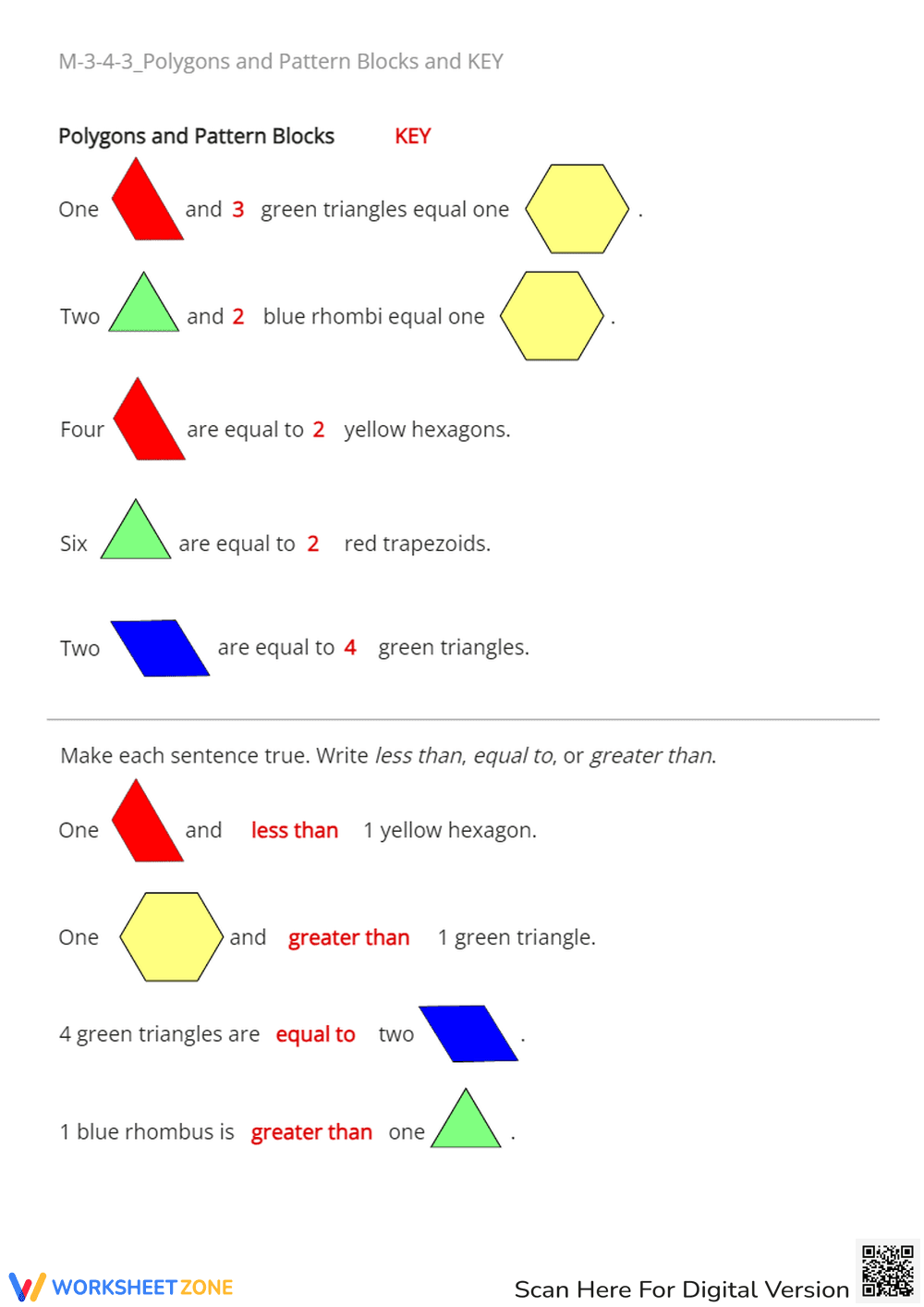 Pattern Block Math: Shape Comparison Worksheet for Kids - Page 2
