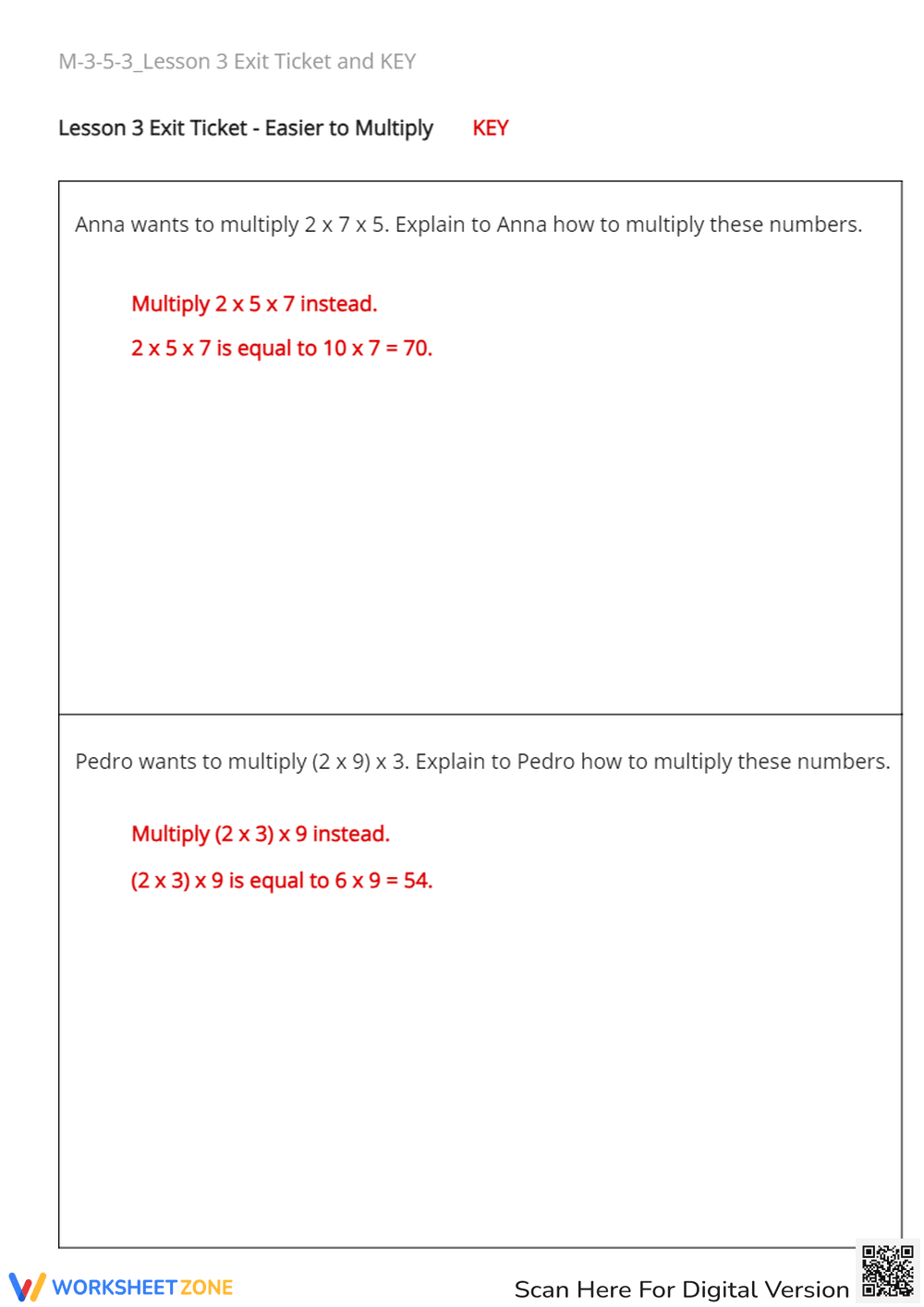 Associative Property of Multiplication - Exit Ticket Practice - Page 2